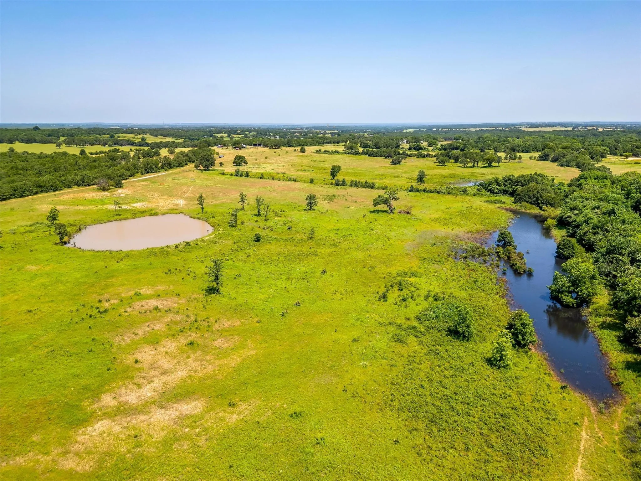 Bird's eye view of a nearby body of water