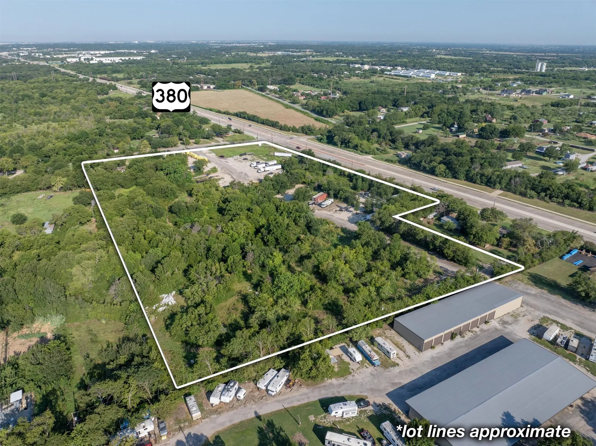 Aerial overview of property's location with property boundaries highlighted