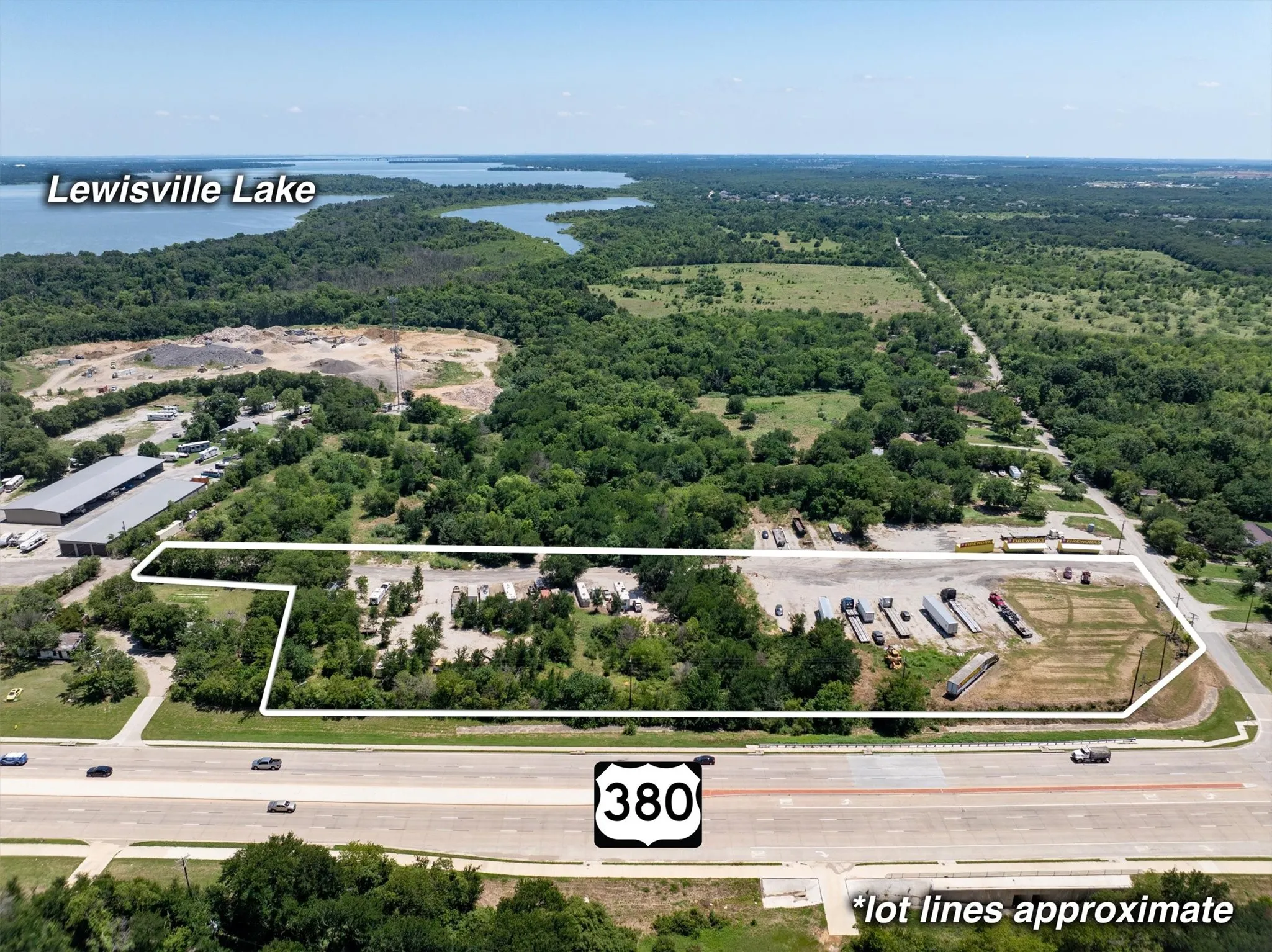 Aerial view of property's location with a nearby body of water and property parcel outlined