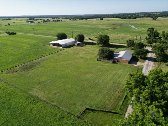 Aerial view of sparsely populated area with a pastoral area
