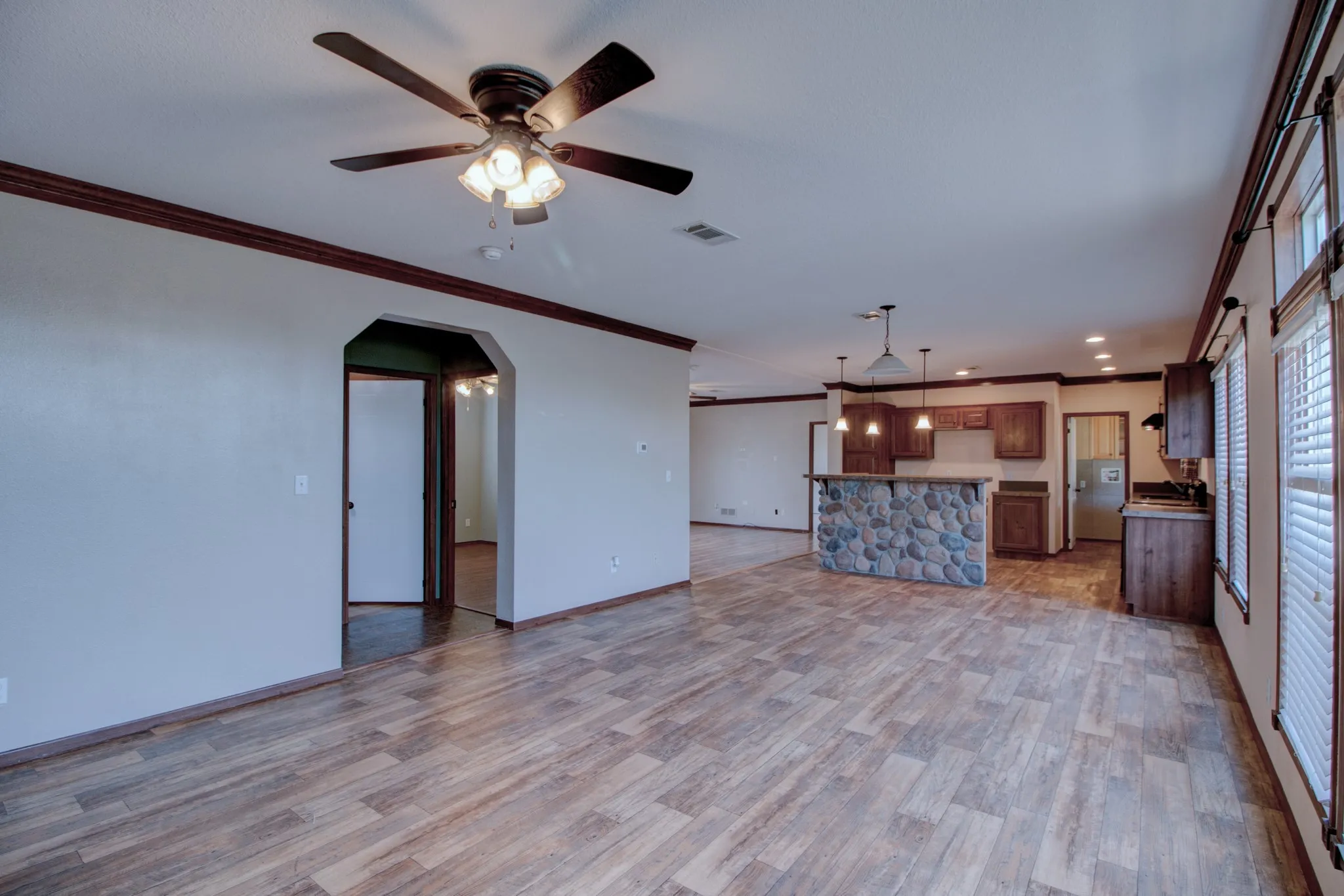 Living area and kitchen open to the dinning area