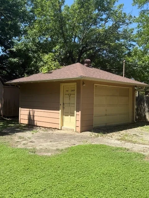View of detached garage