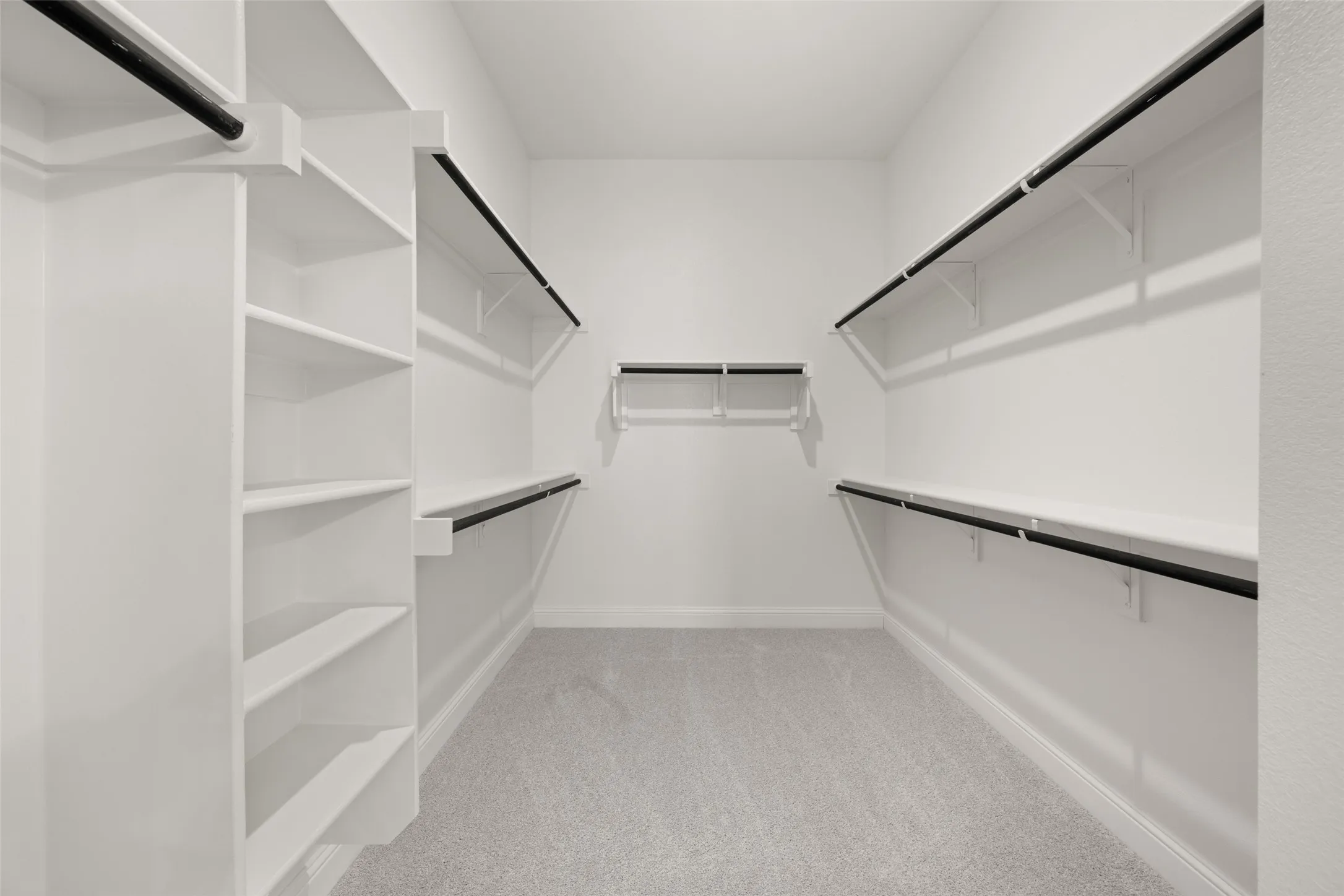 Spacious closet featuring light carpet