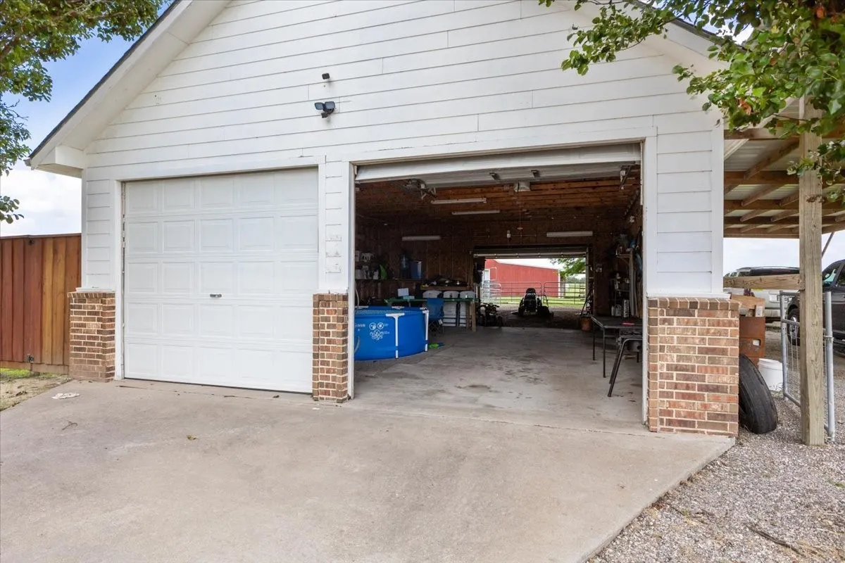 View of detached garage