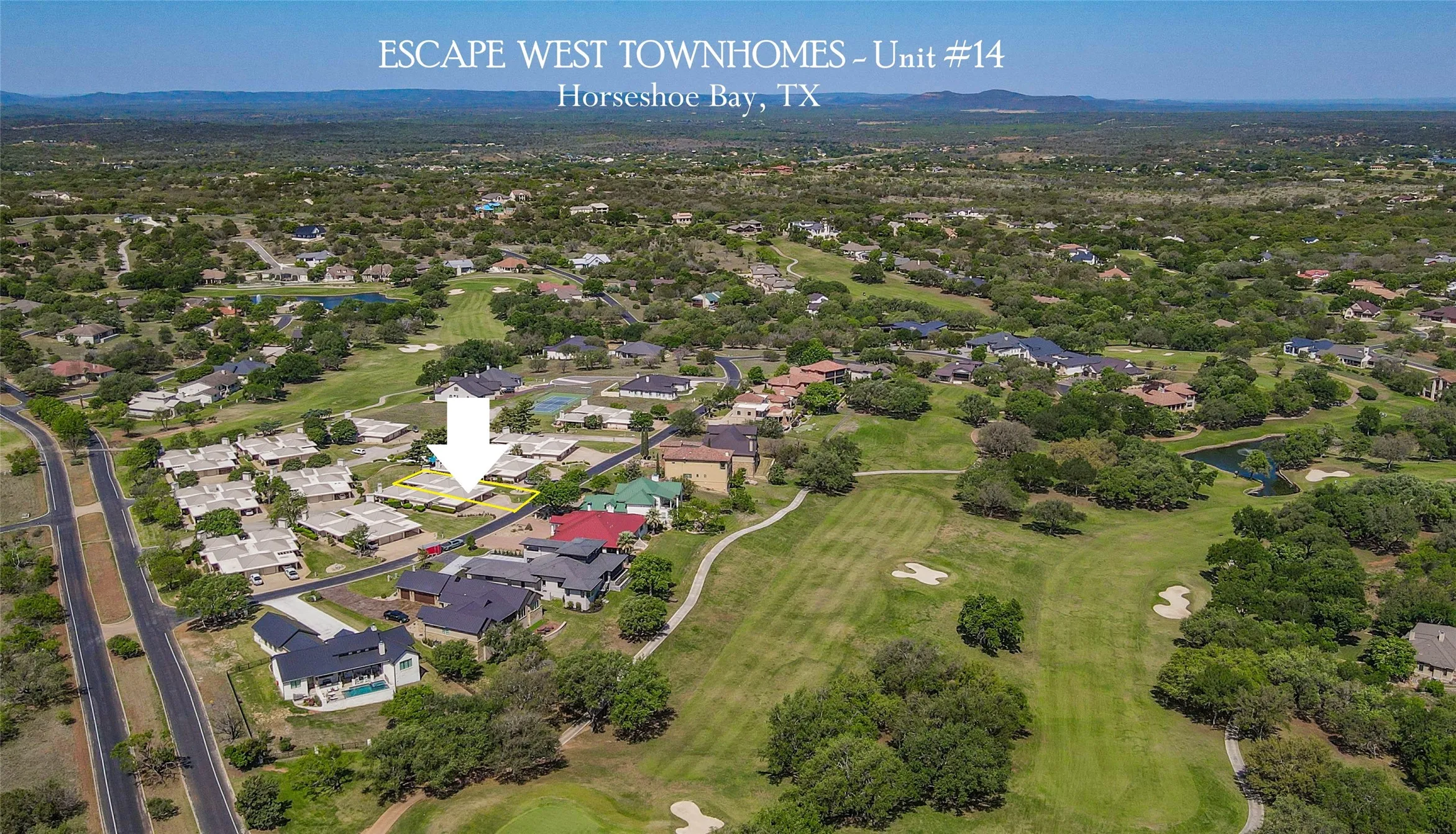 Aerial overview of property's location with a golf club and nearby suburban area