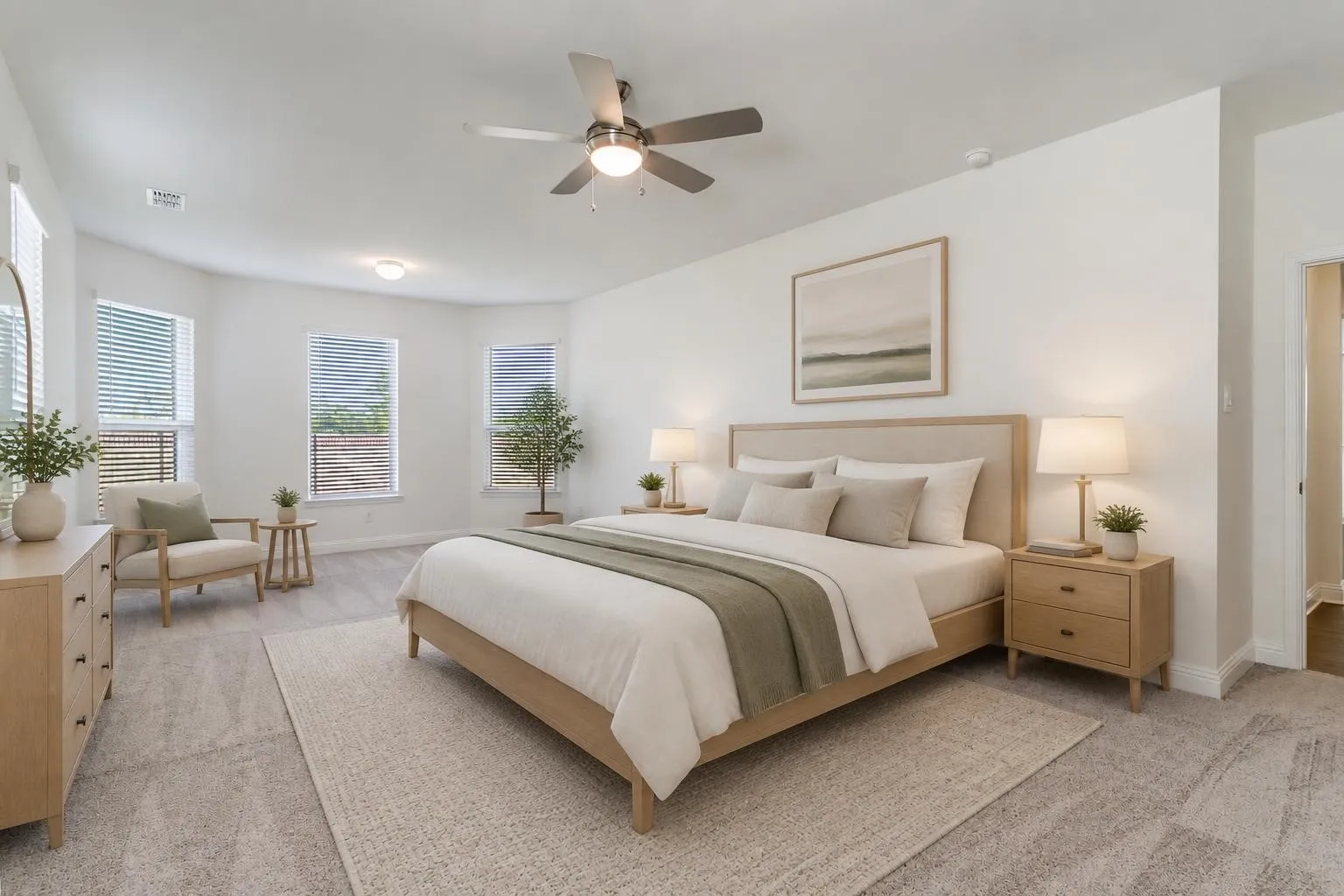 Virtually staged primary bedroom
