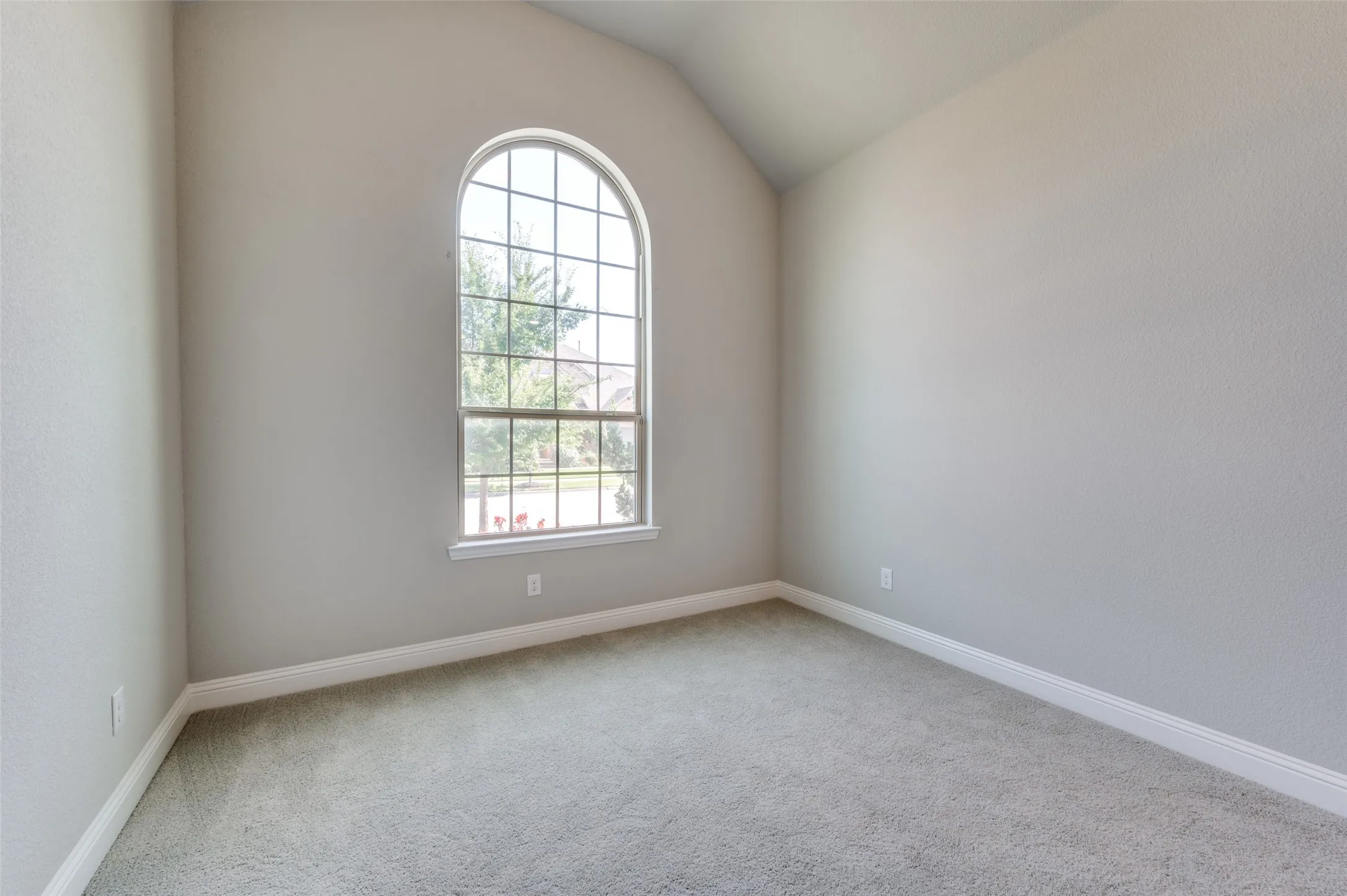 Spare bedroom with plenty of natural light, carpet, and vaulted ceiling