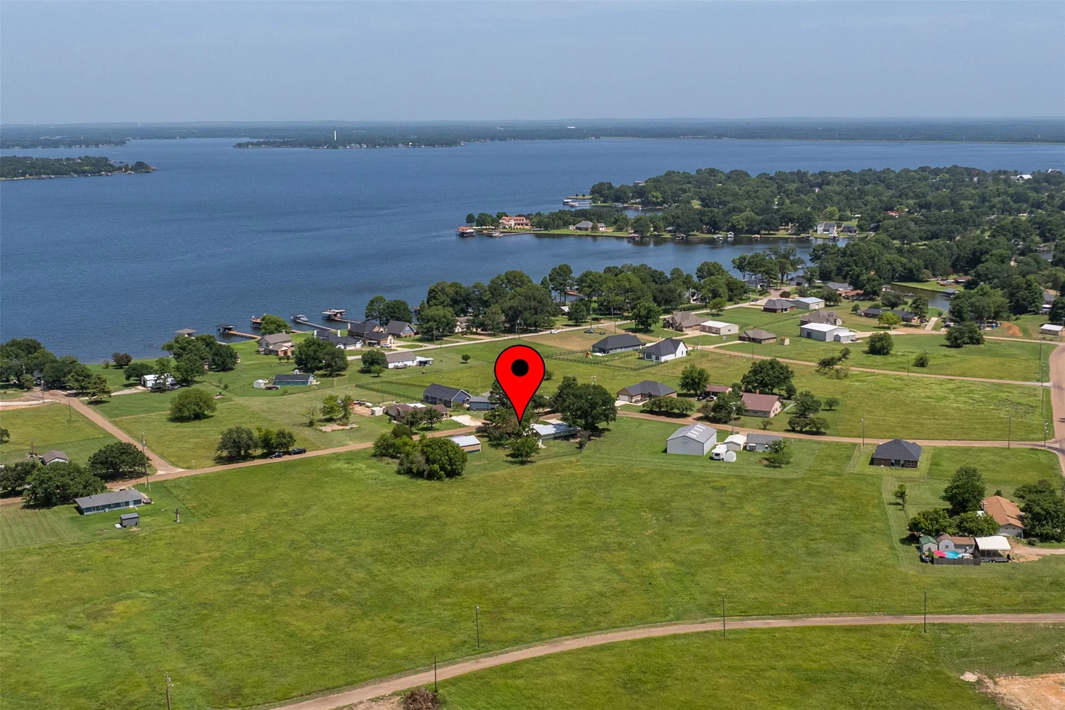 Aerial view of a nearby body of water