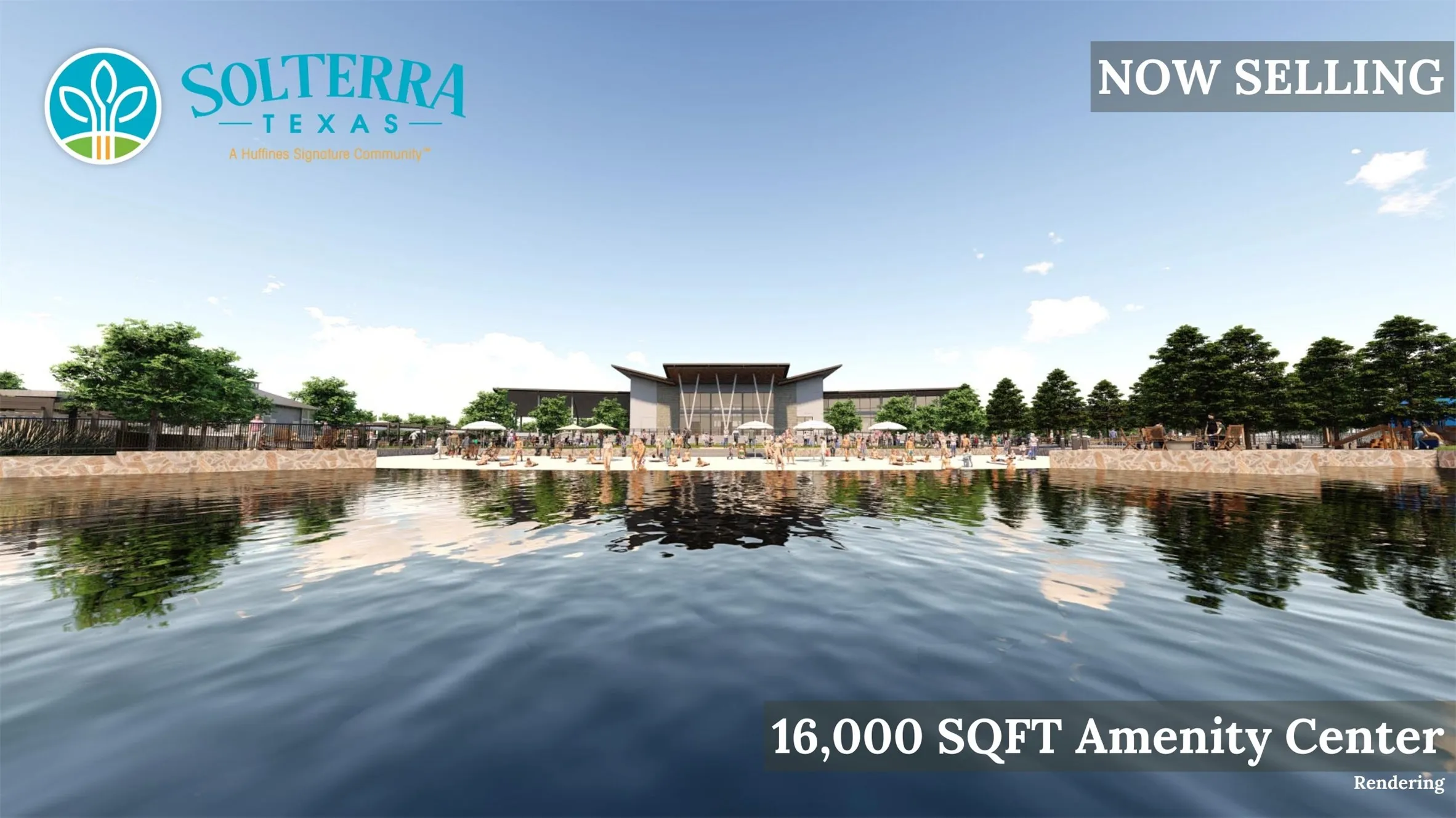 Expansive water feature fronting a 16,000 square foot amenity center