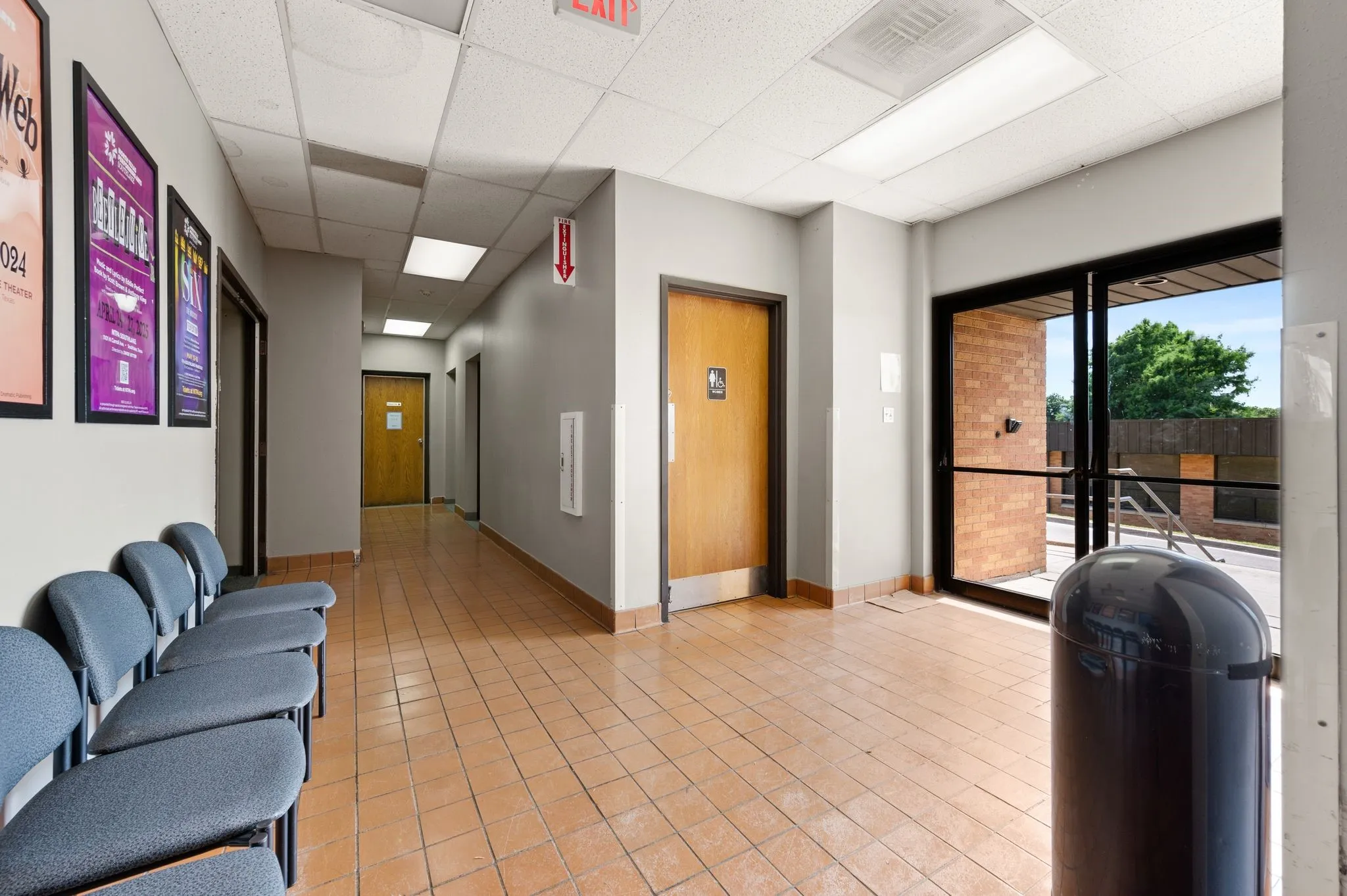 Community lobby with a paneled ceiling