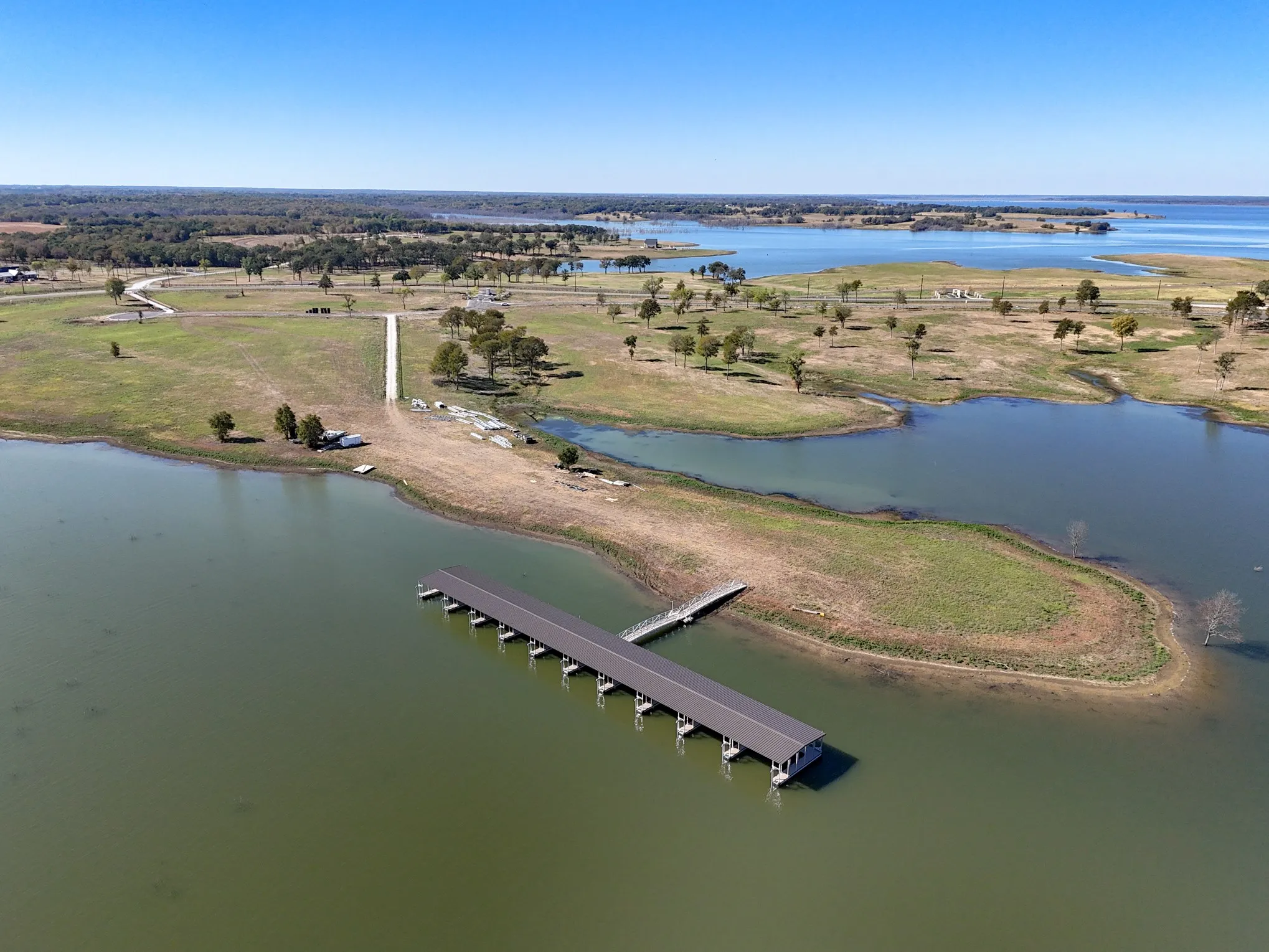 Bird's eye view of a nearby body of water