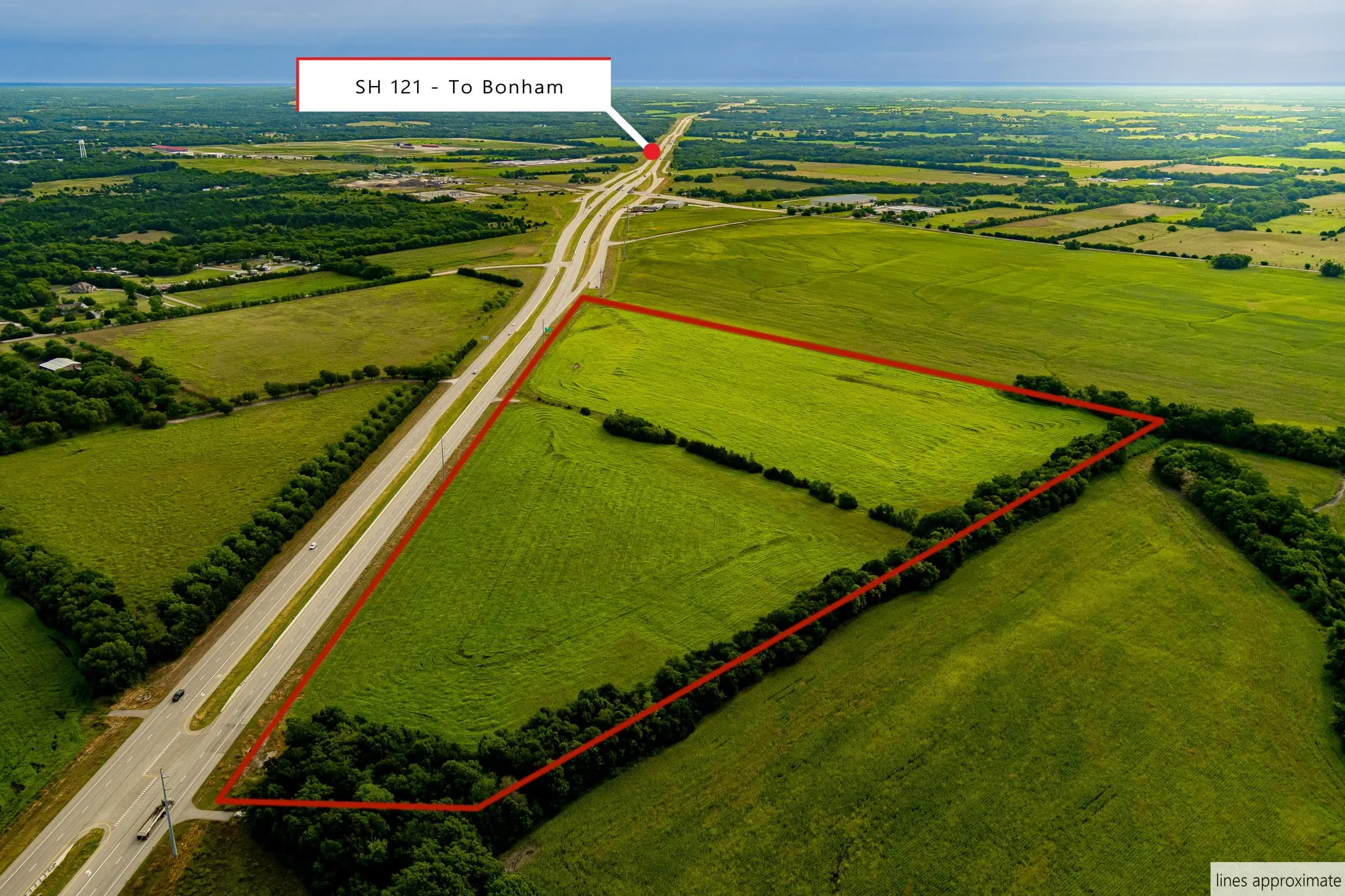 Overview of rural landscape with property parcel outlined