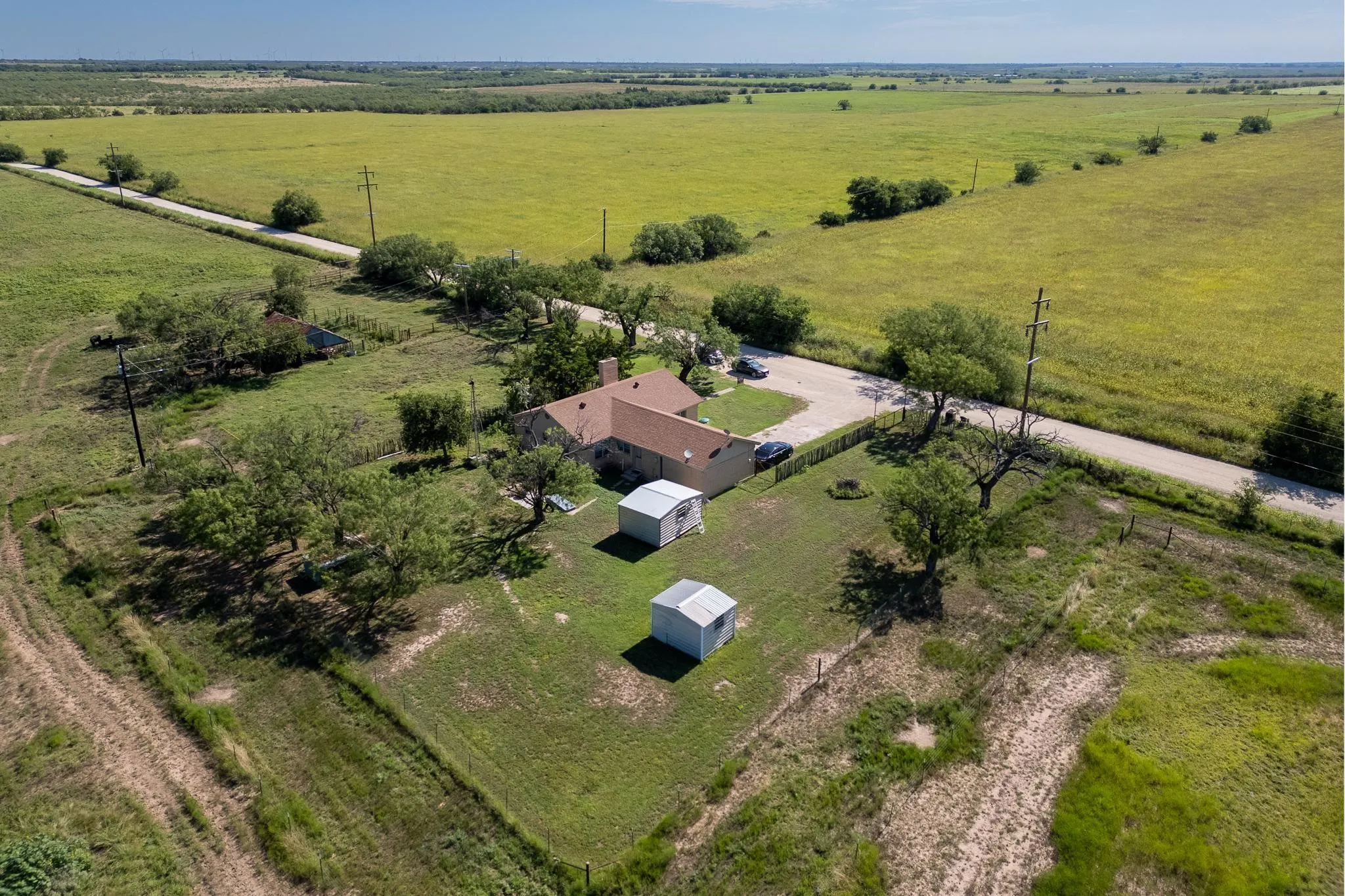 Overview of rural landscape featuring agricultural land