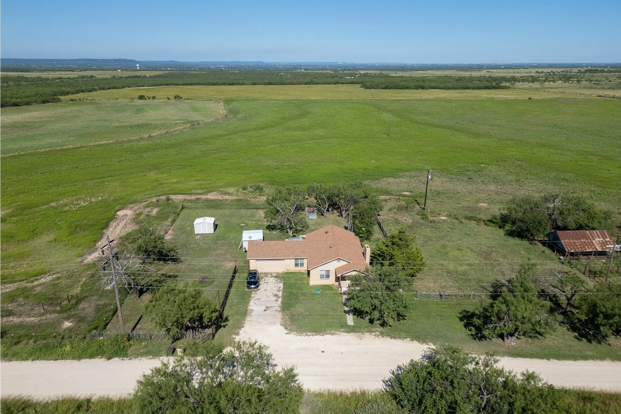 Overview of rural landscape featuring agricultural land