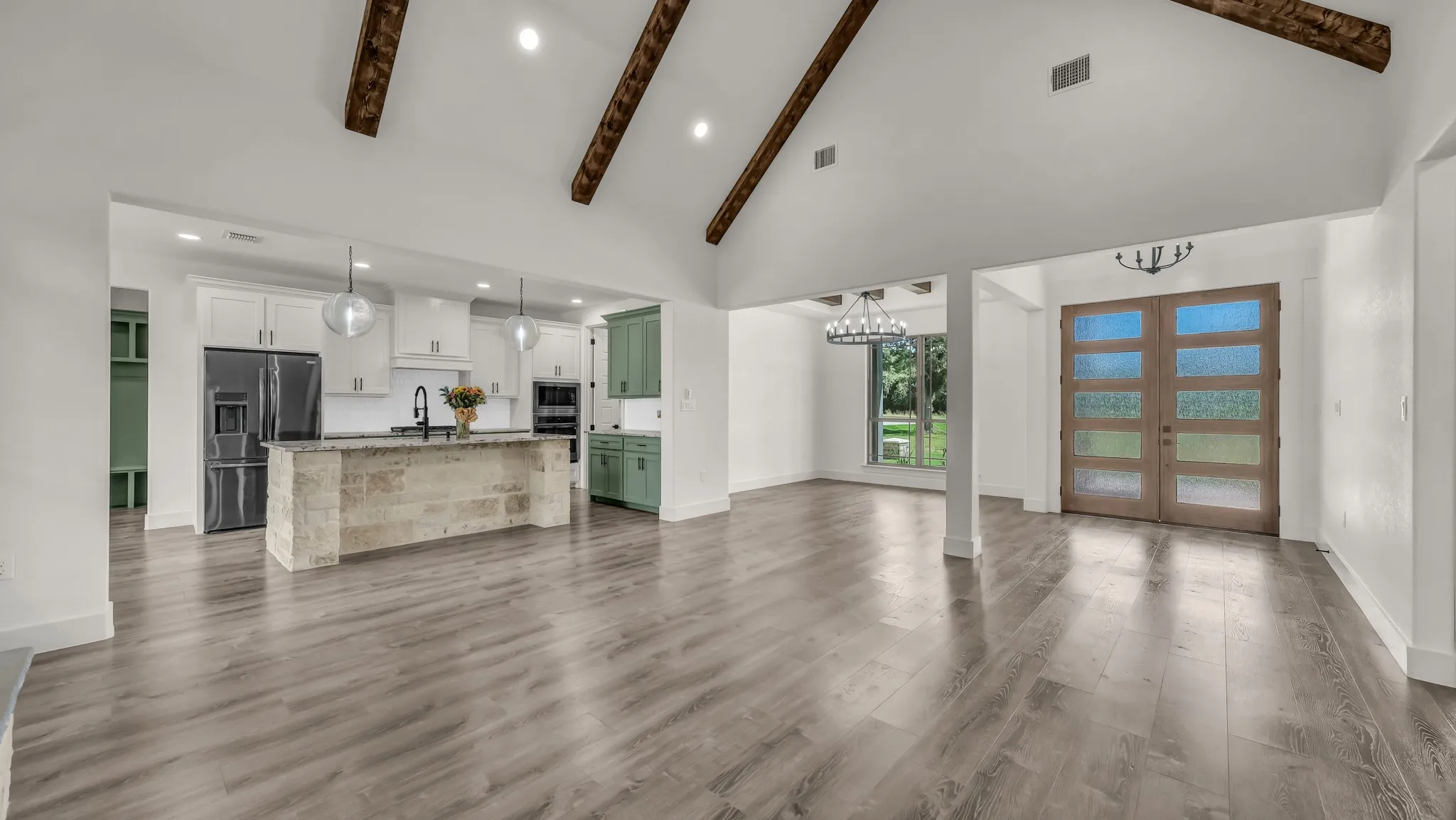 Living room toward Kitchen, Dining and Entry