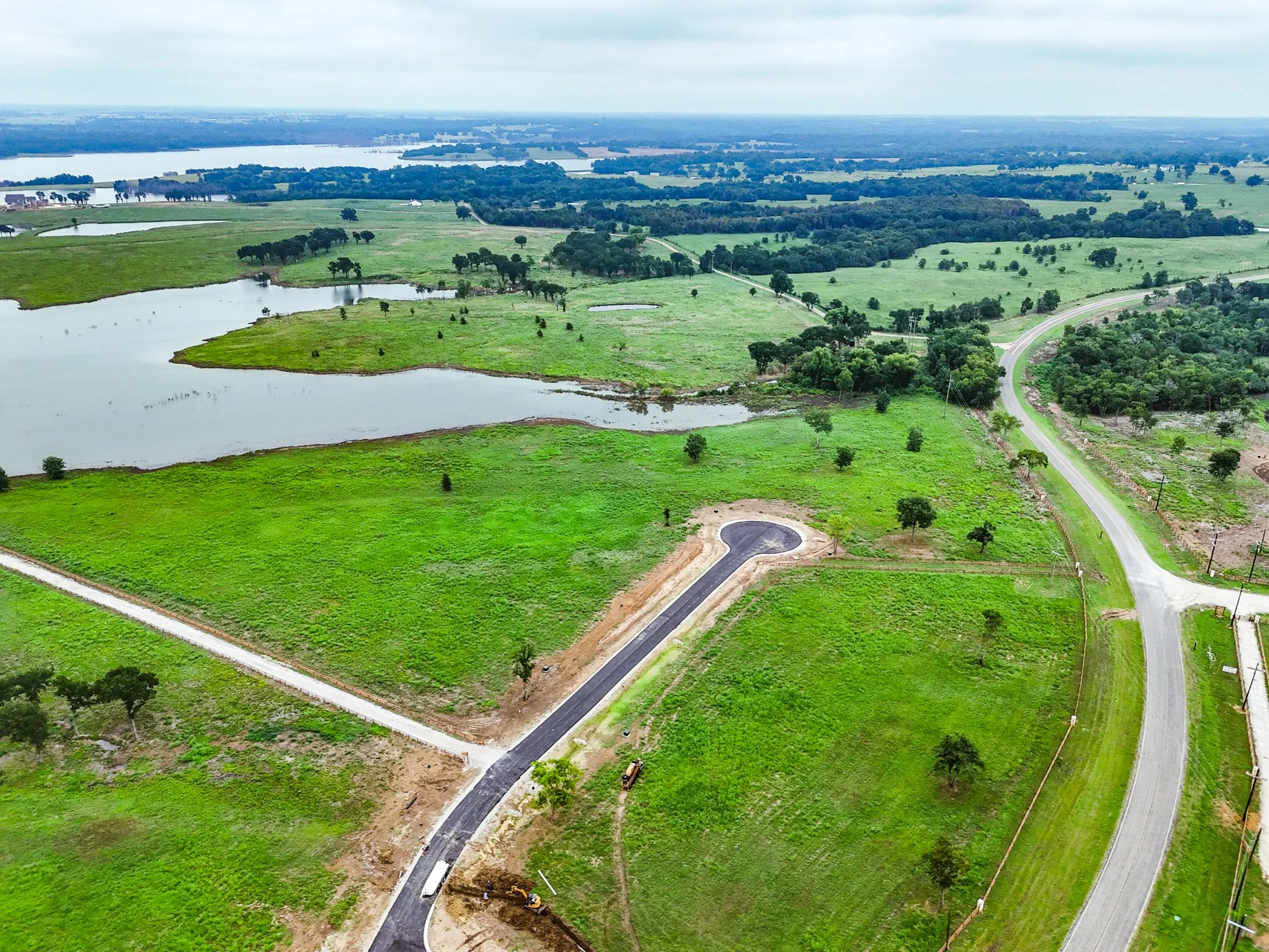 Overview of rural landscape with a large body of water