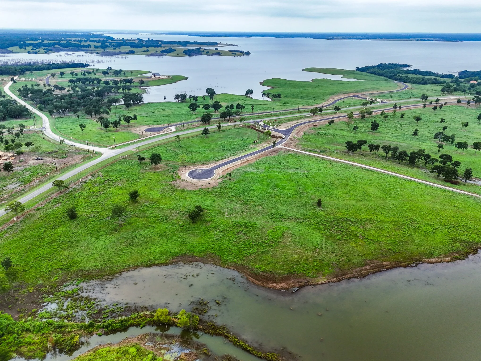 Bird's eye view of a nearby body of water