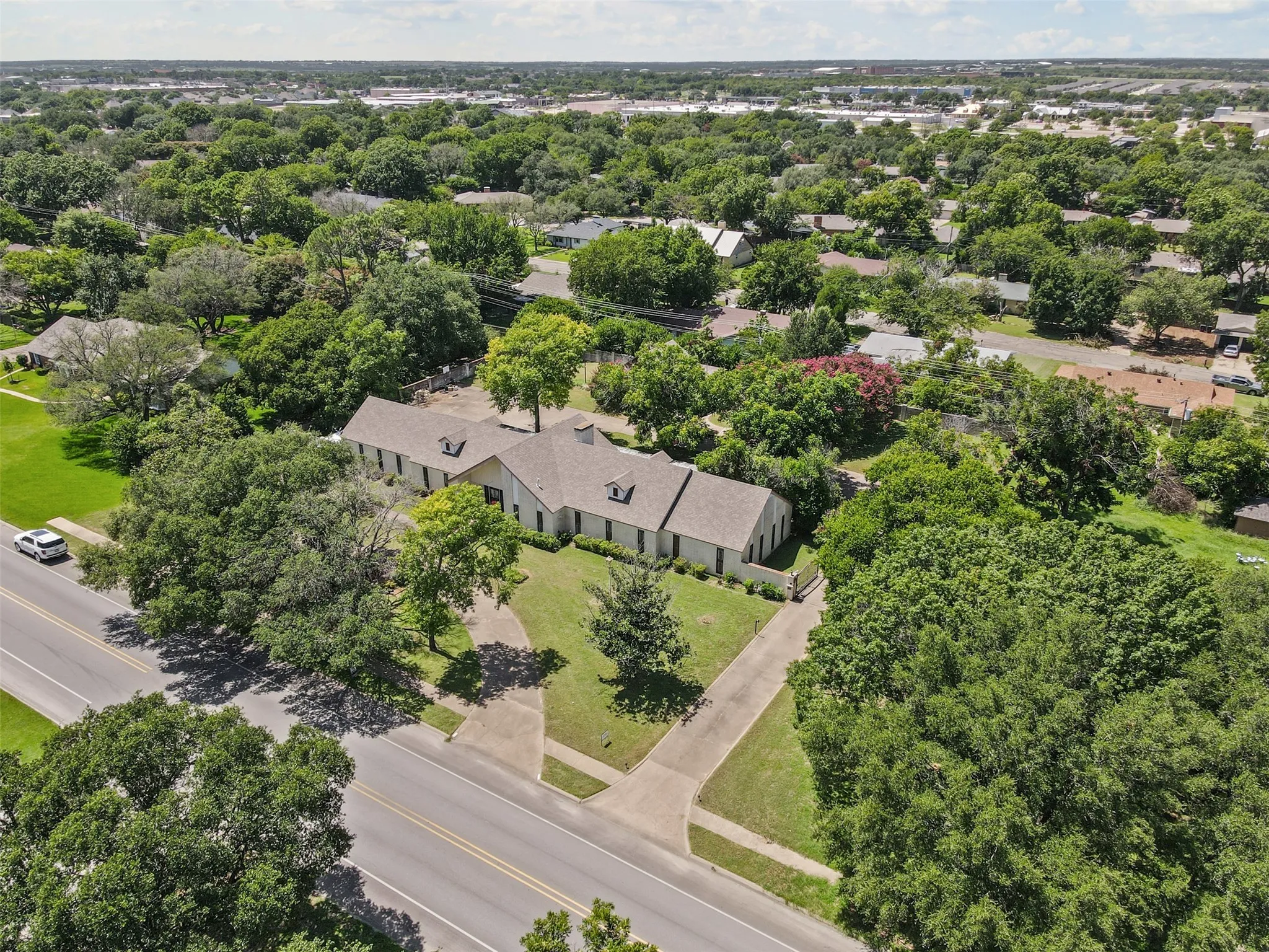 Aerial view of a tree filled landscape