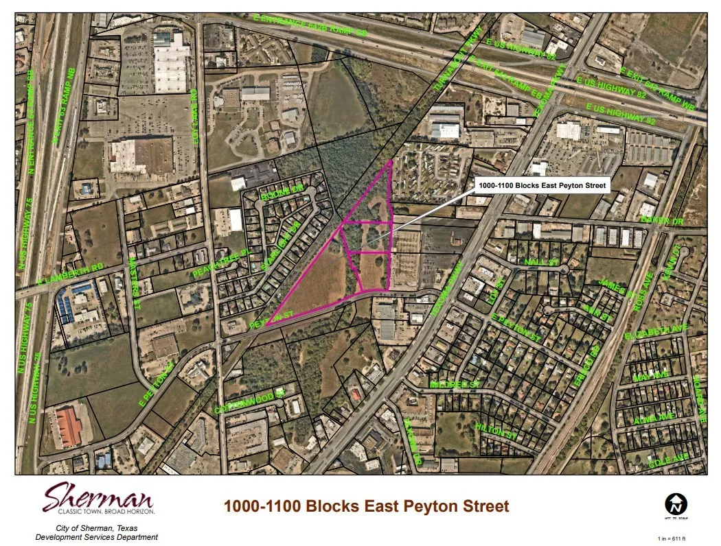 Aerial map of property and surrounding area with property parcel outlined