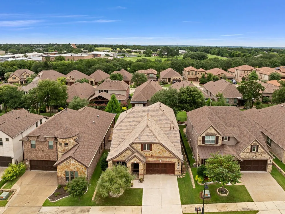 Aerial perspective of suburban area