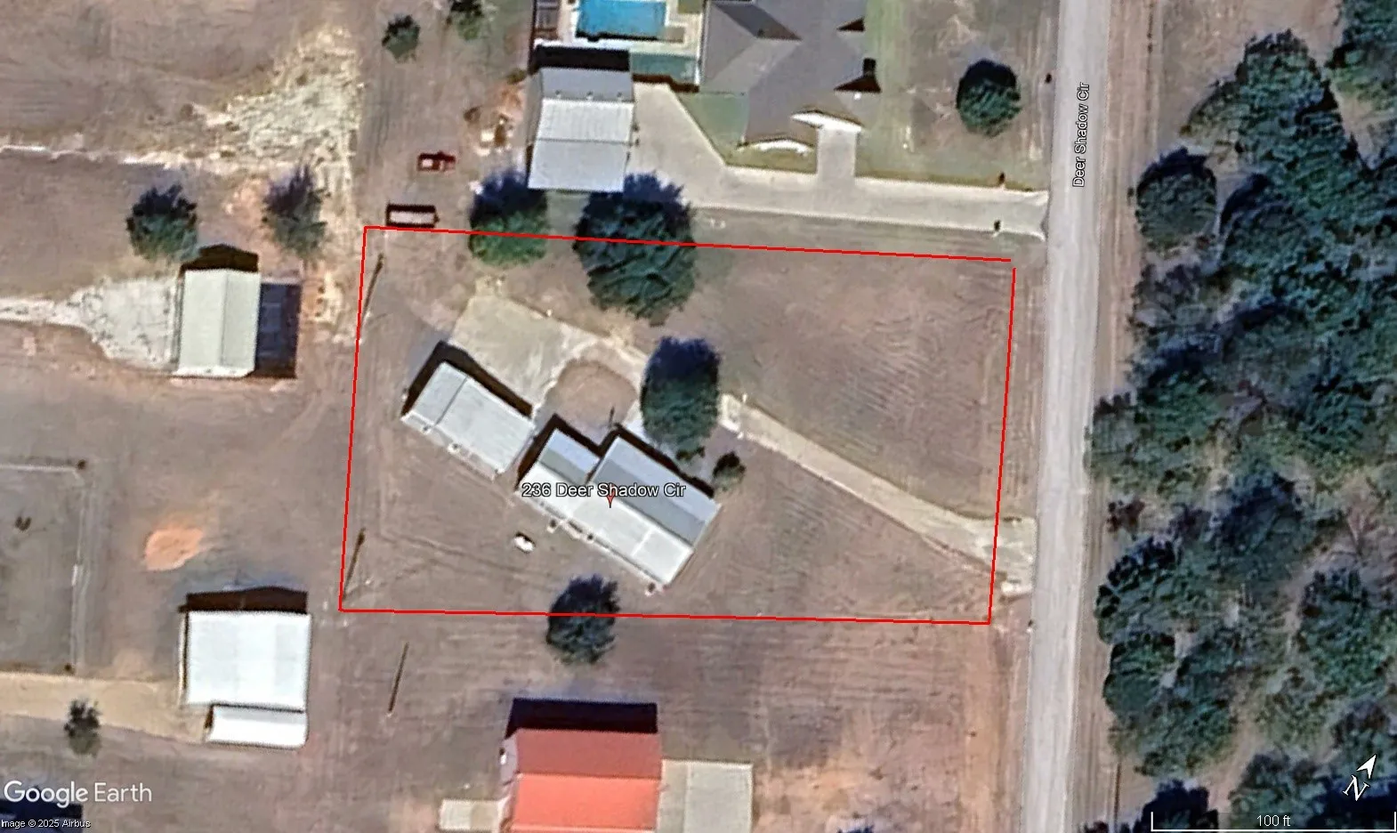 Aerial overview of property's location with property boundaries highlighted