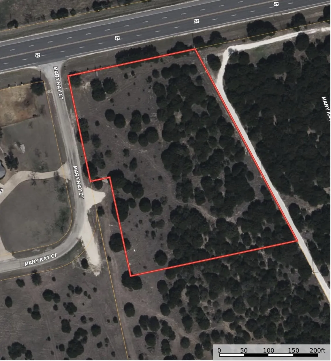Aerial view of property's location with property boundaries highlighted