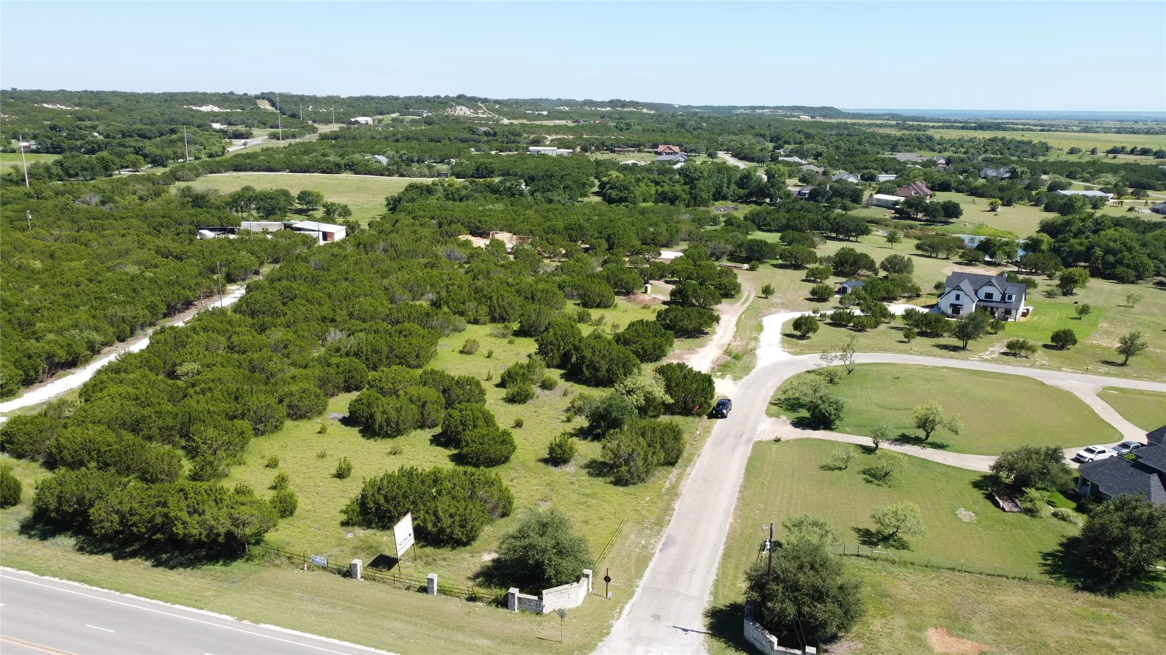 Aerial overview of property's location with rural landscape