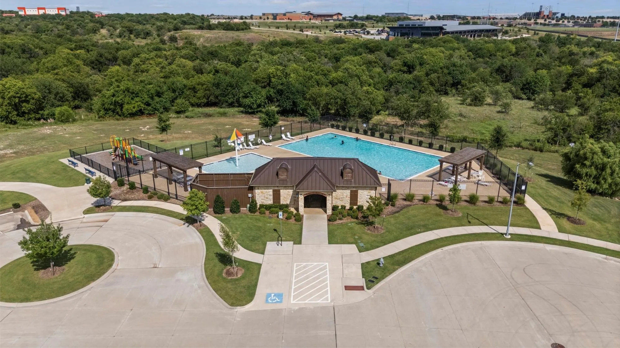 Aerial view of a pool area