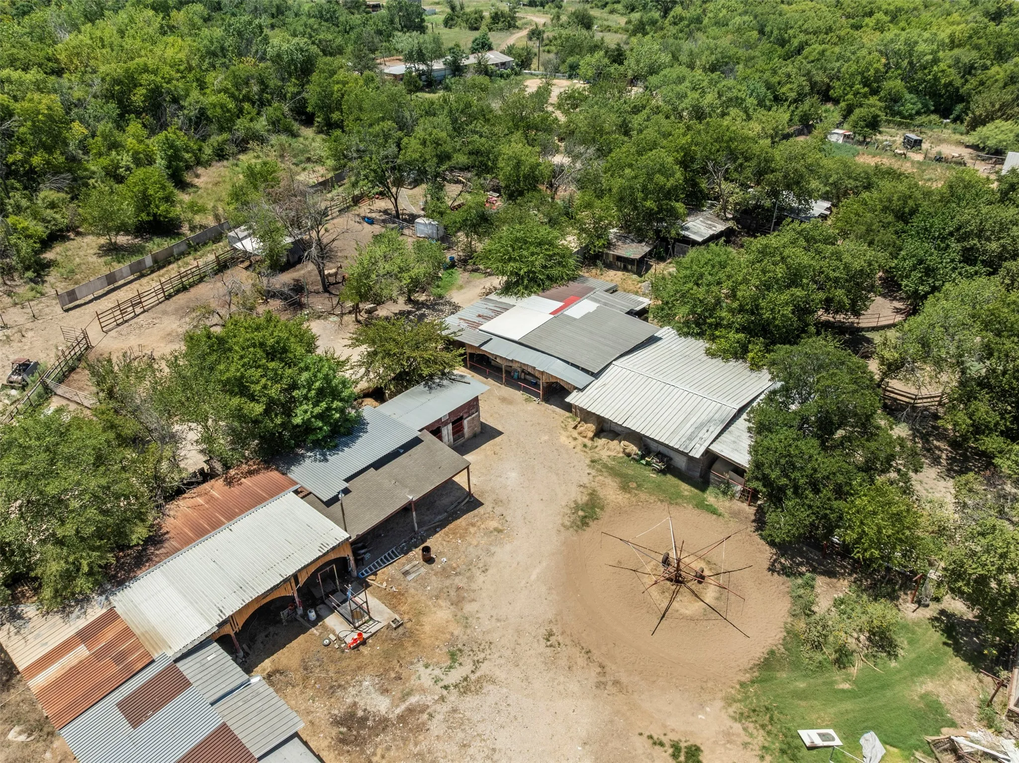Aerial view of a heavily wooded area
