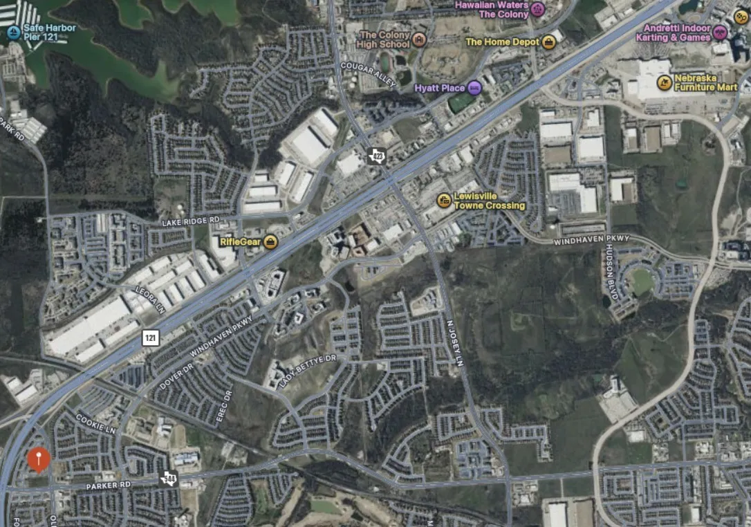 Aerial map of property and surrounding area