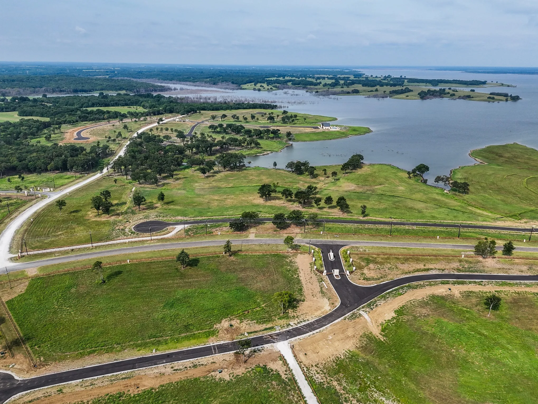 Aerial view of a nearby body of water