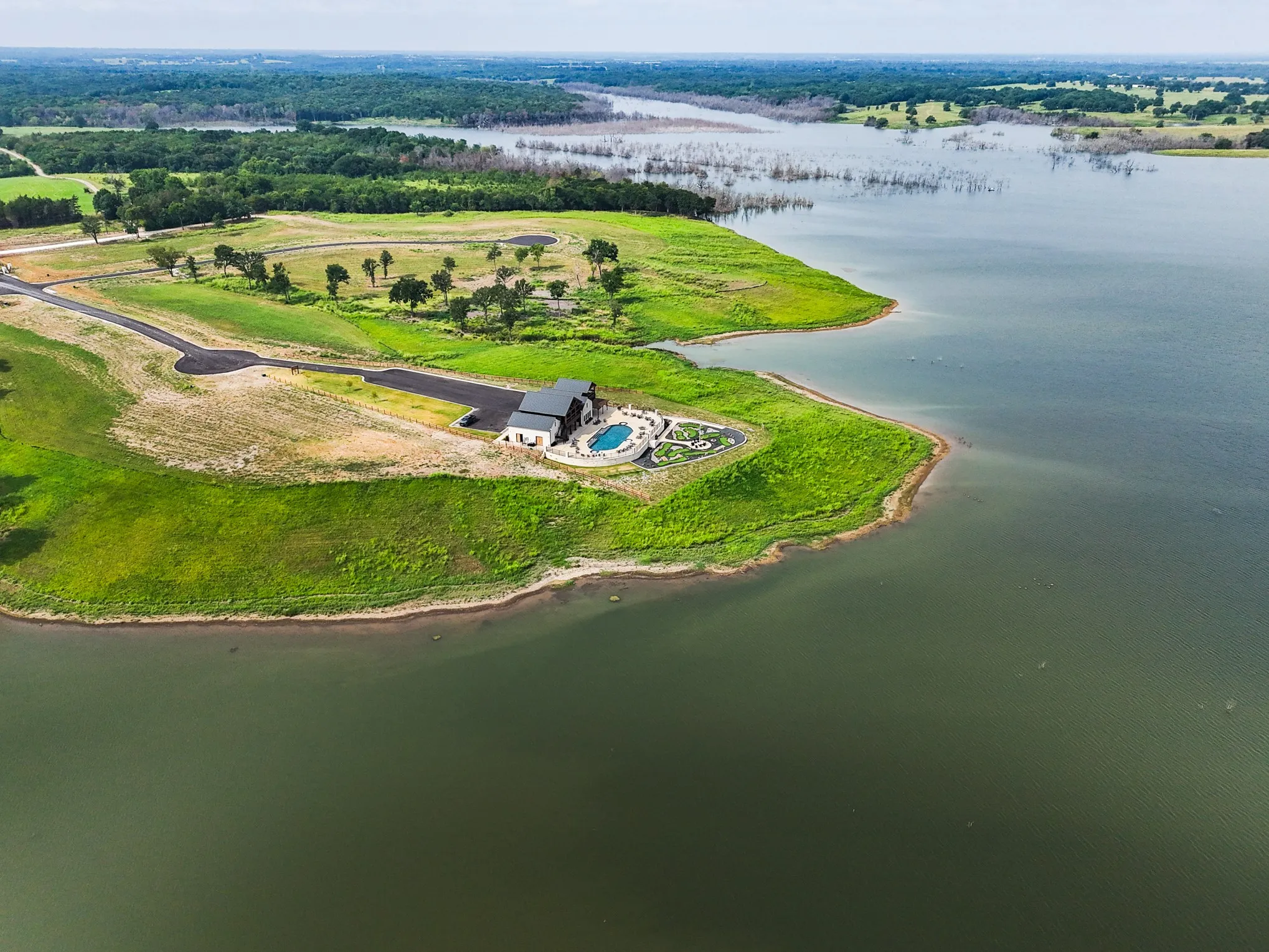Bird's eye view of a nearby body of water