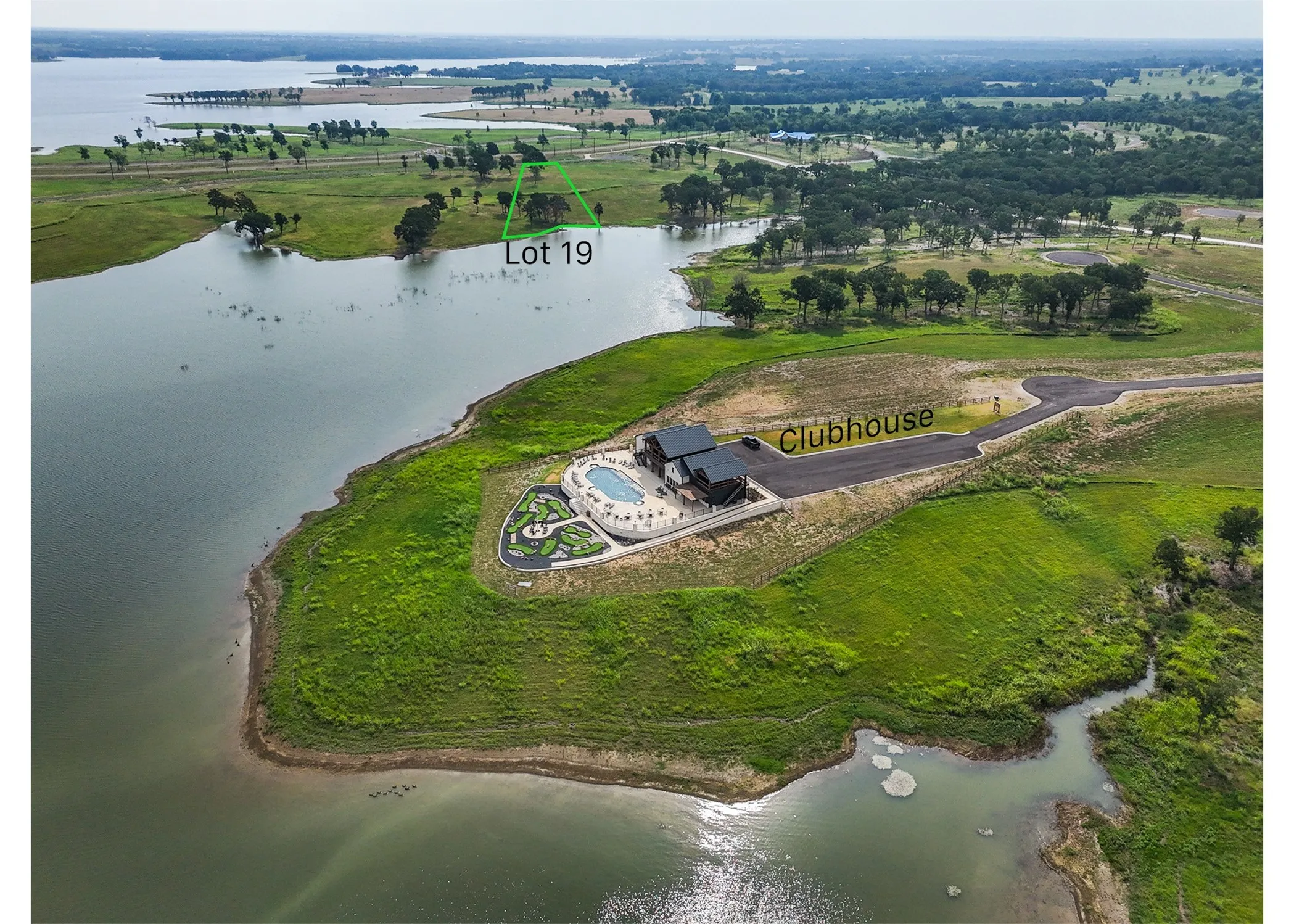 Bird's eye view of a nearby body of water