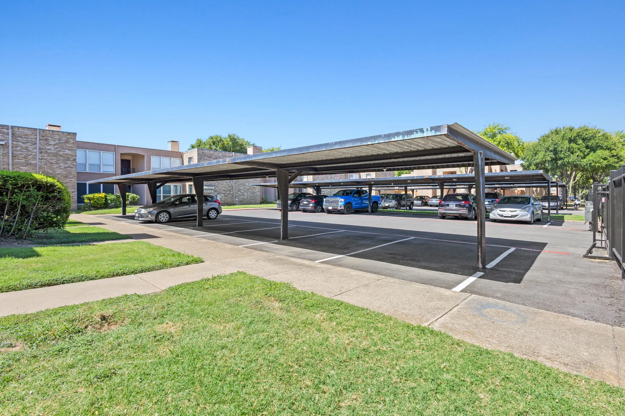 View of partially covered parking lot