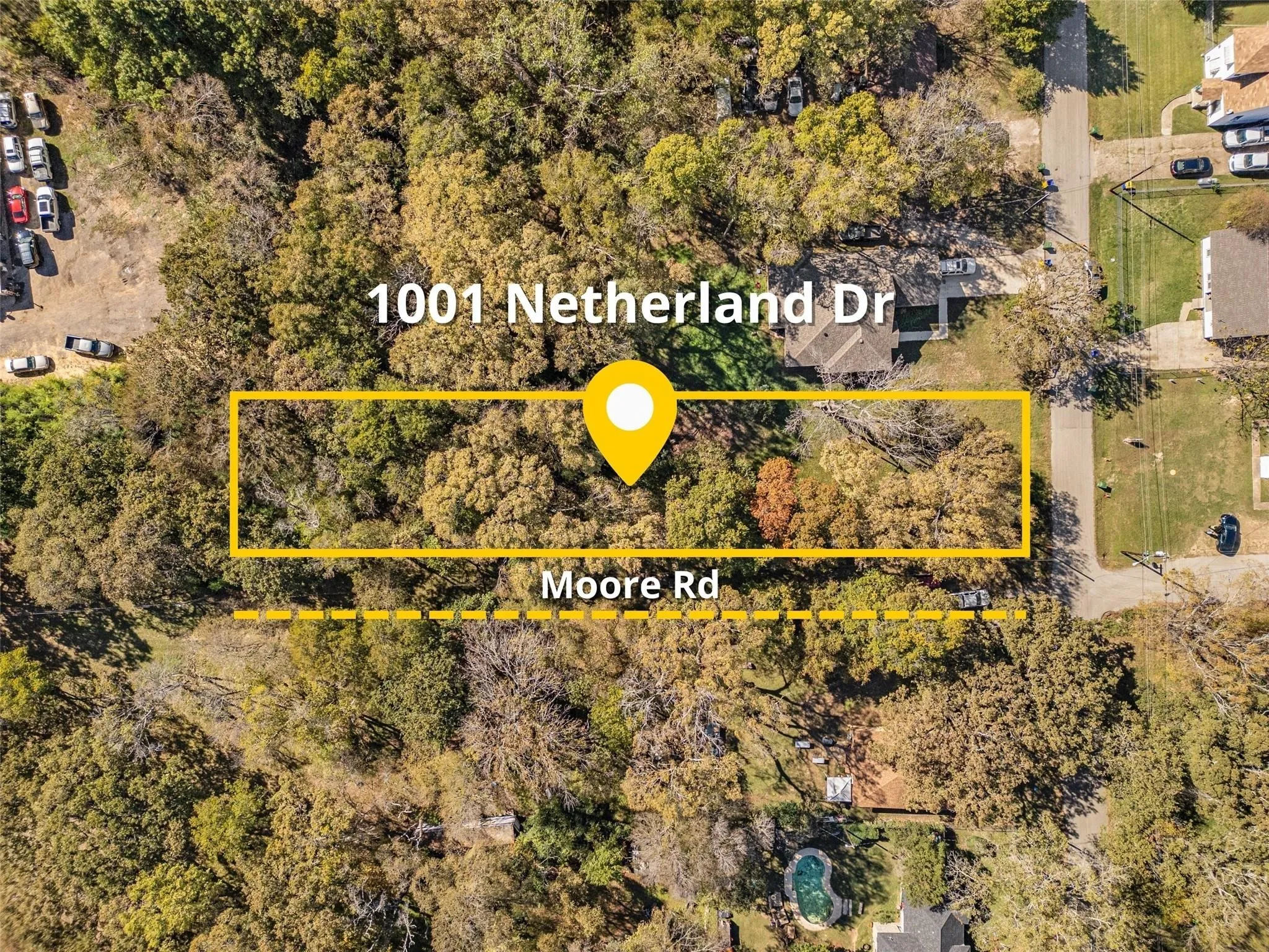 Aerial view of property's location with property boundaries highlighted