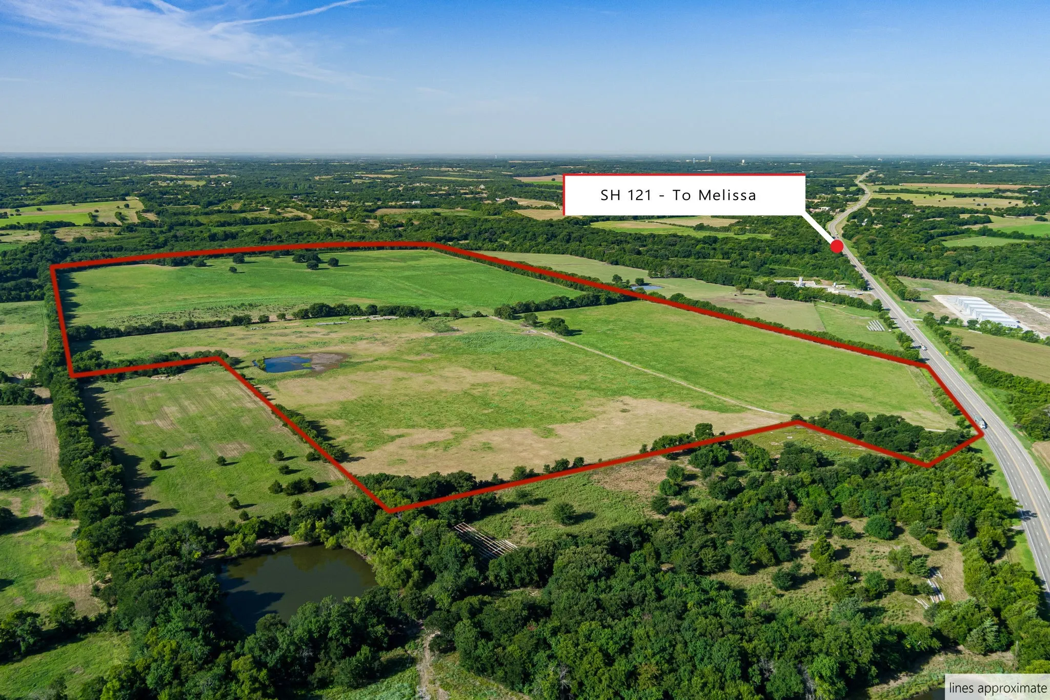 Overview of rural landscape featuring property parcel outlined