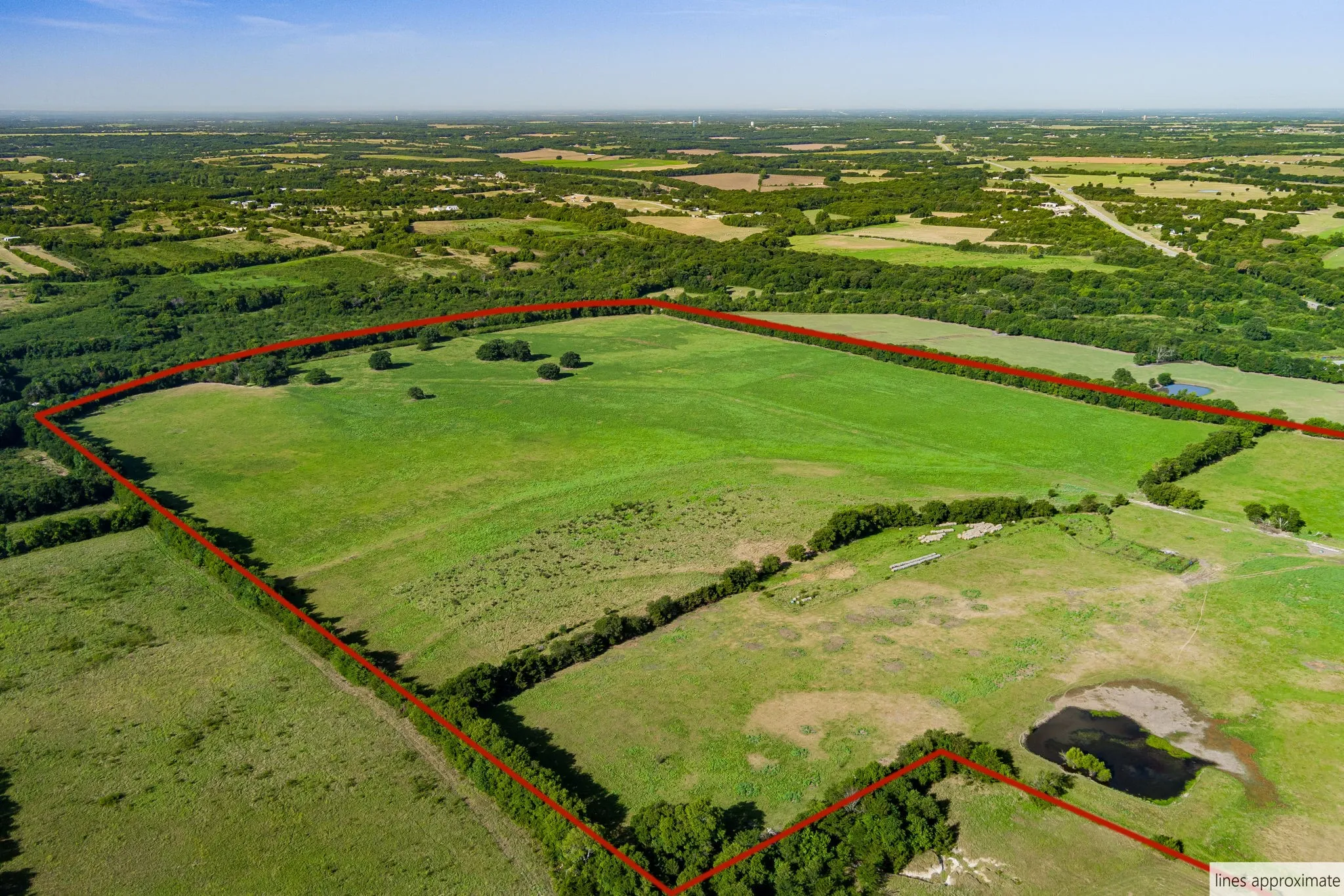 View of rural area with property boundaries highlighted