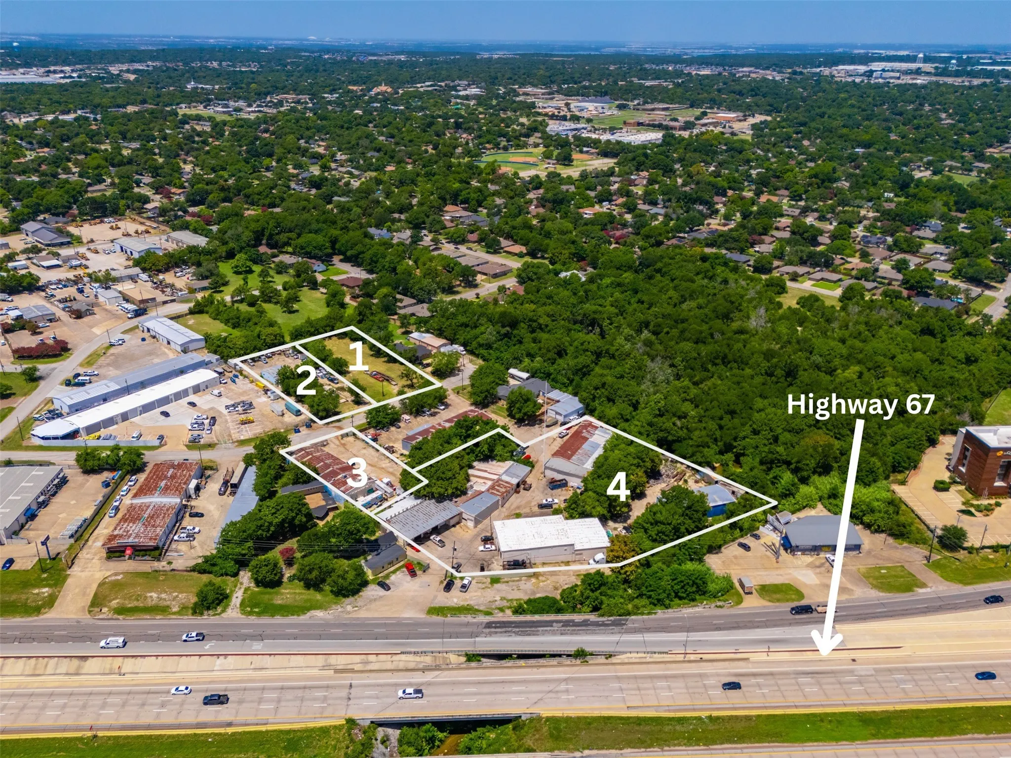 Aerial overview showcasing multiple distinct parcels