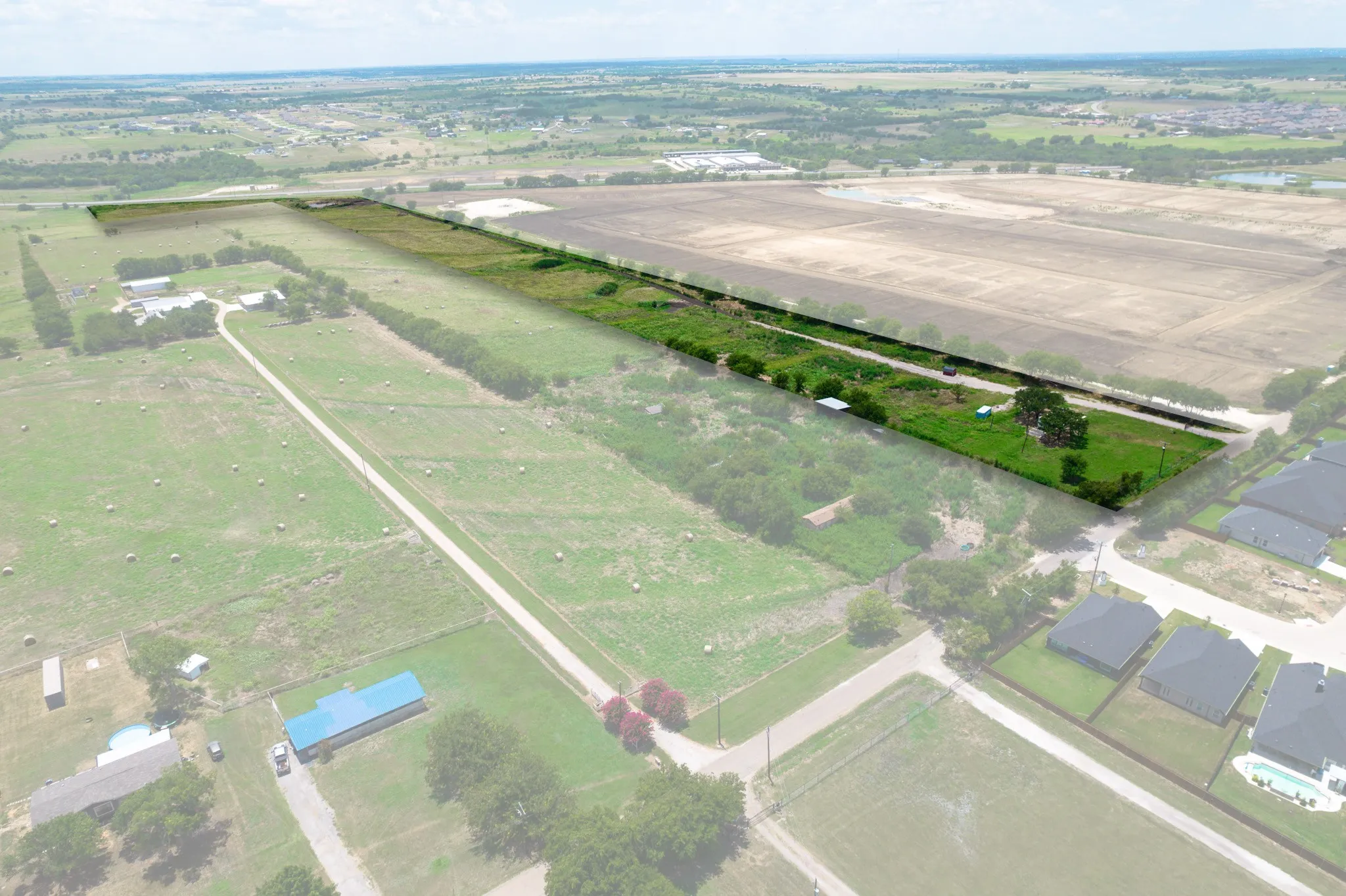 Overview of rural landscape with extensive farmland