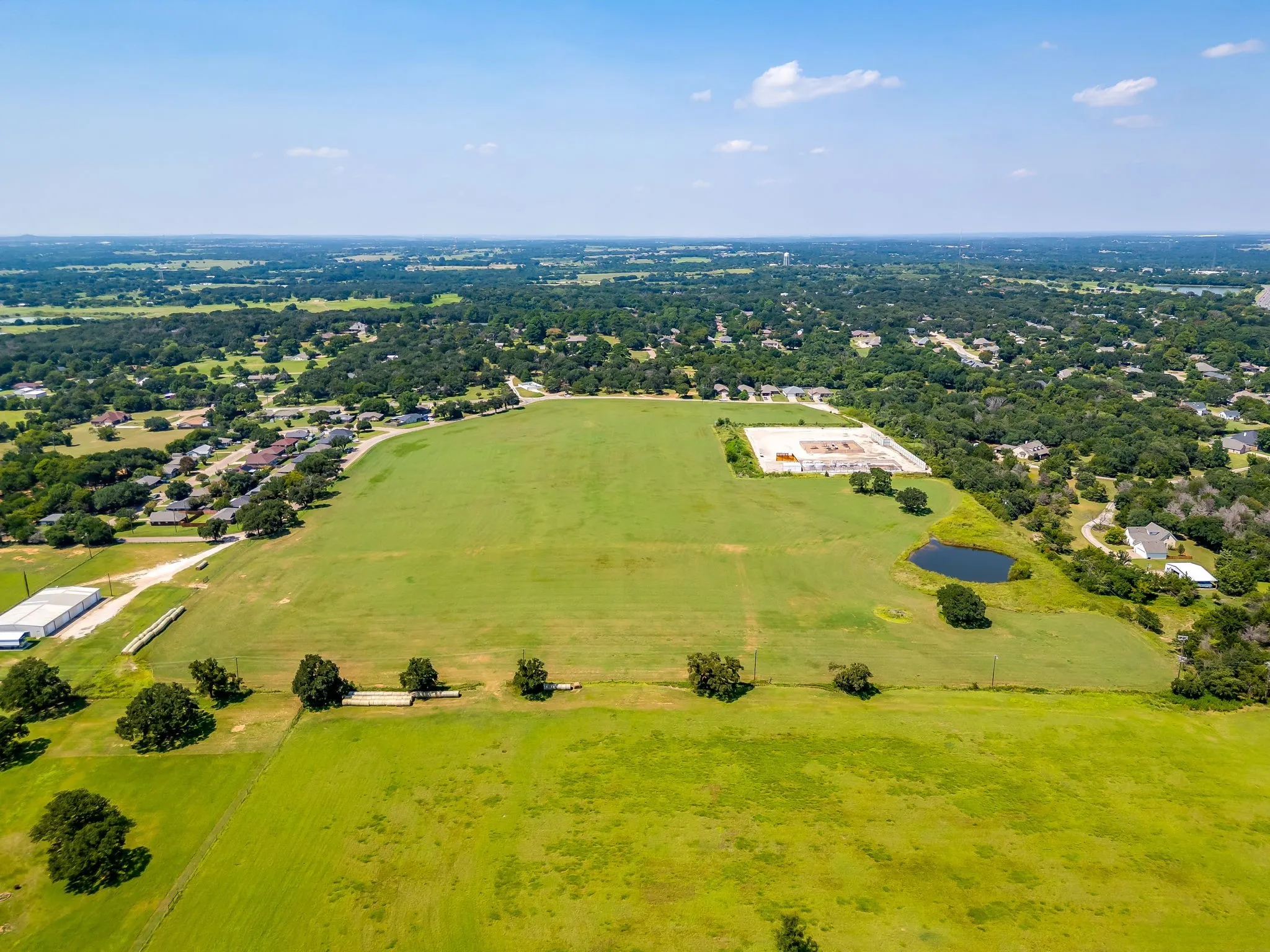 Aerial view of a nearby body of water