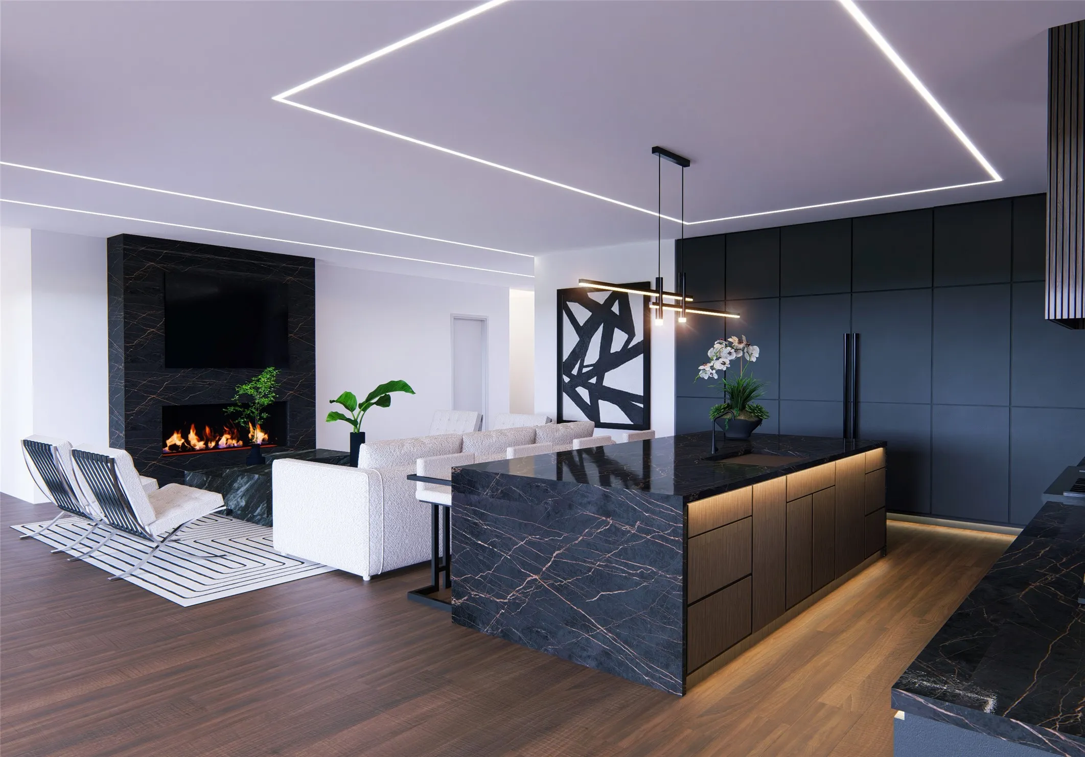 Rendering: sleek designer kitchen - buyers can still personalize finishes