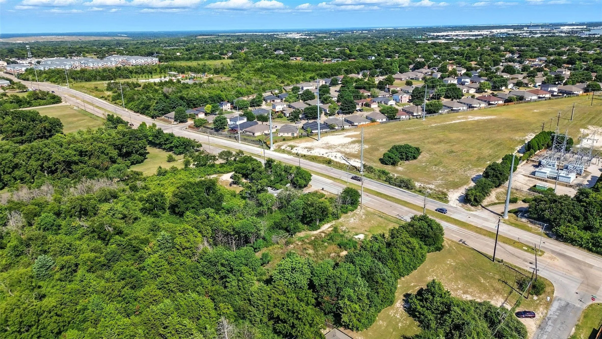 Aerial perspective of suburban area