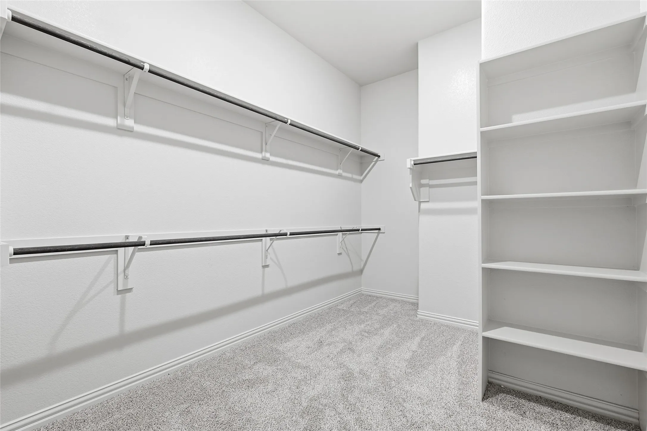 Walk in closet featuring light carpet