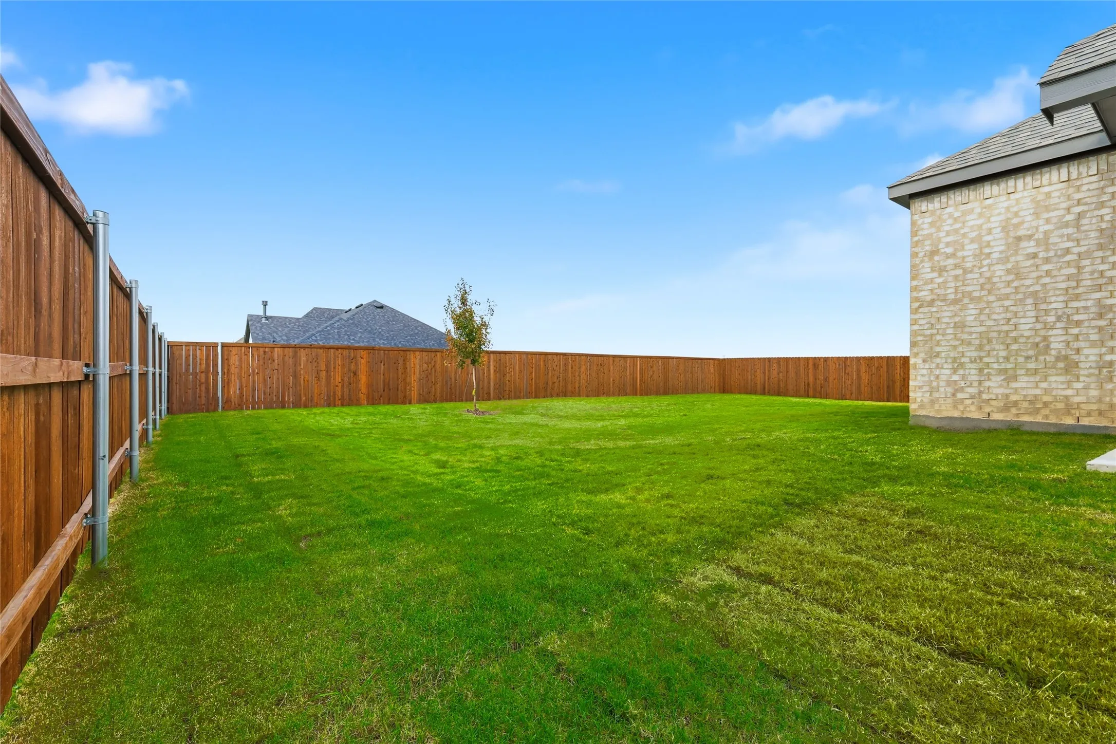 View of fenced backyard