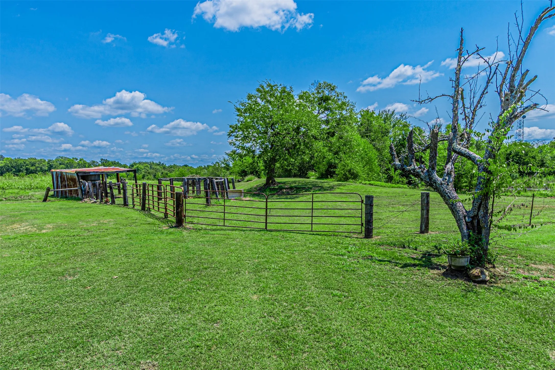 View of yard featuring a view of rural / pastoral area, an outdoor structure, and a gate