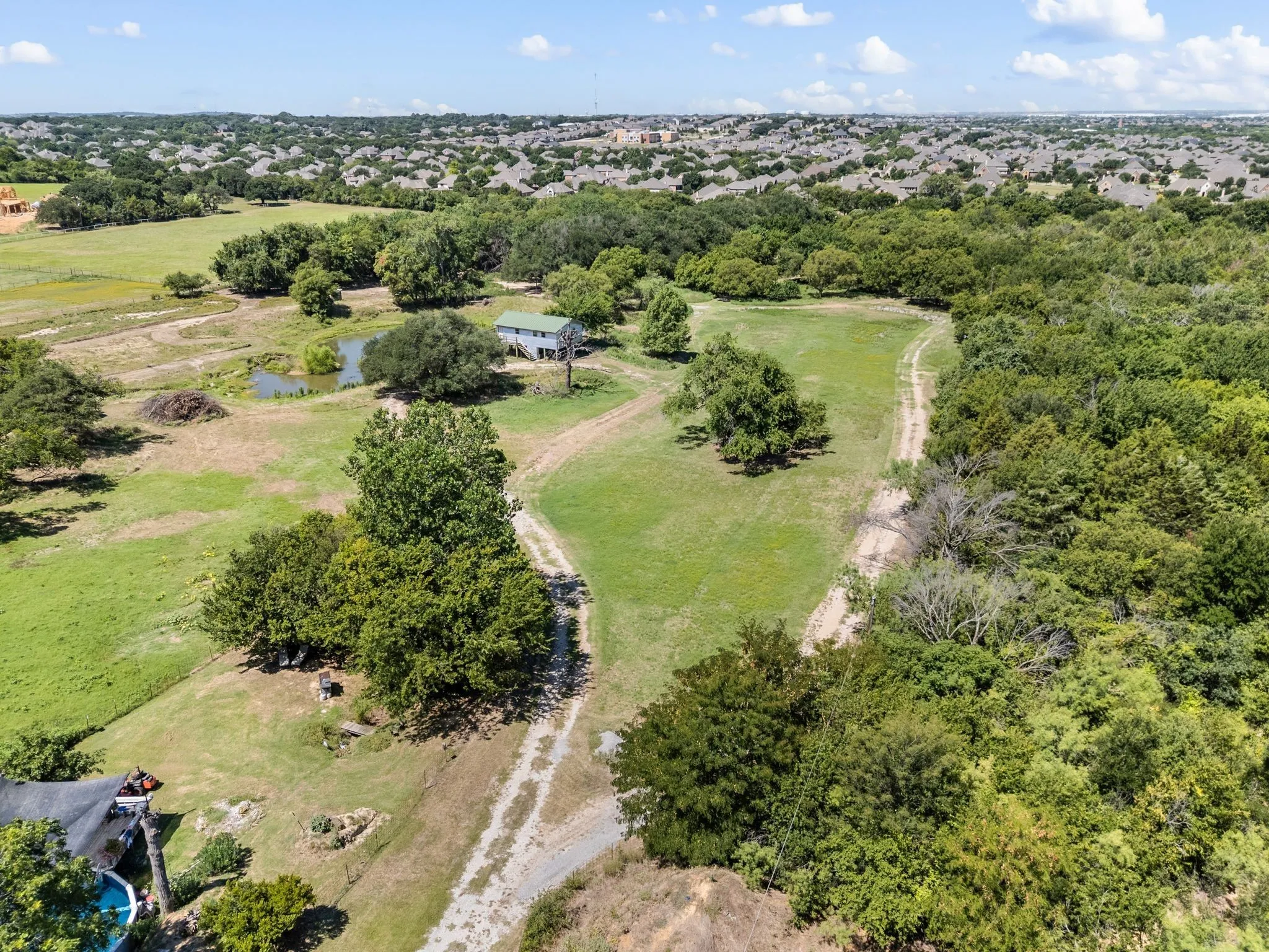 Aerial view of a nearby body of water