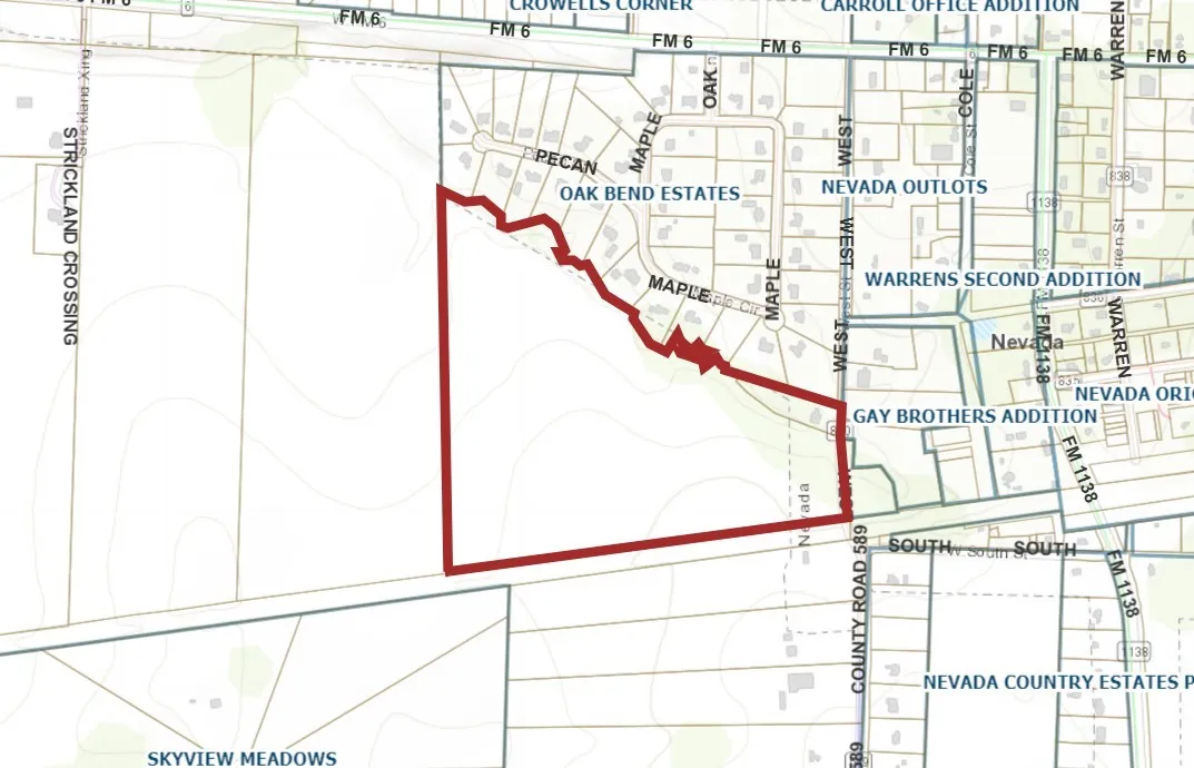 Topographic map with property boundaries
