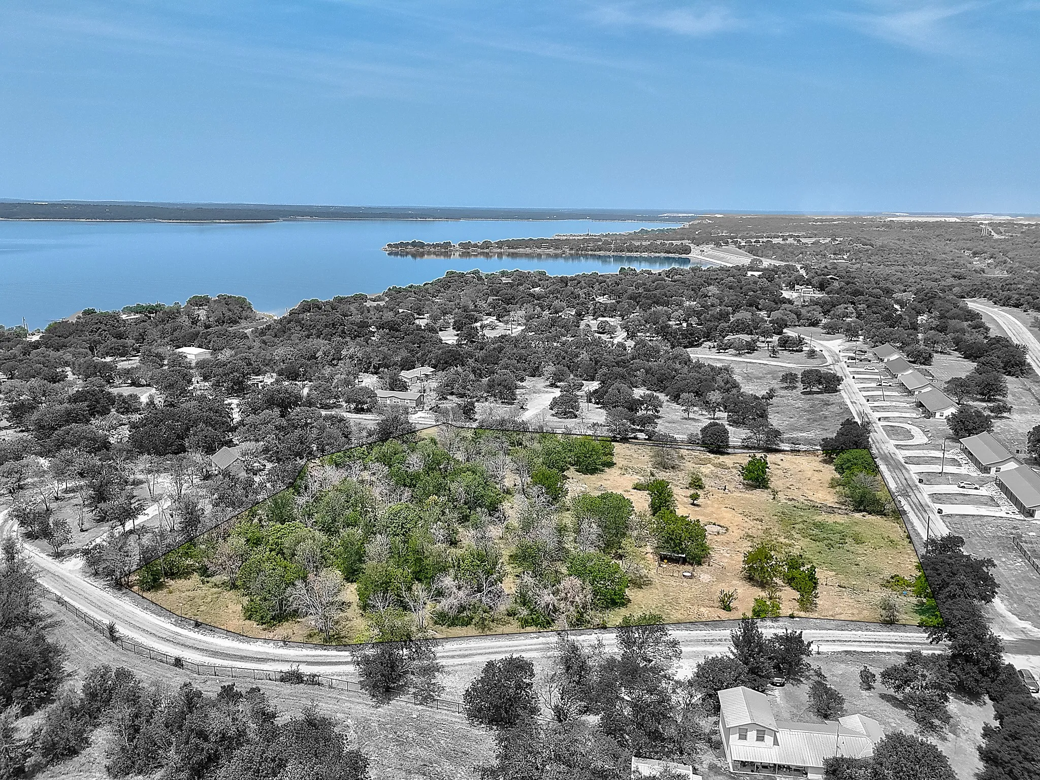 Drone / aerial view of a nearby body of water