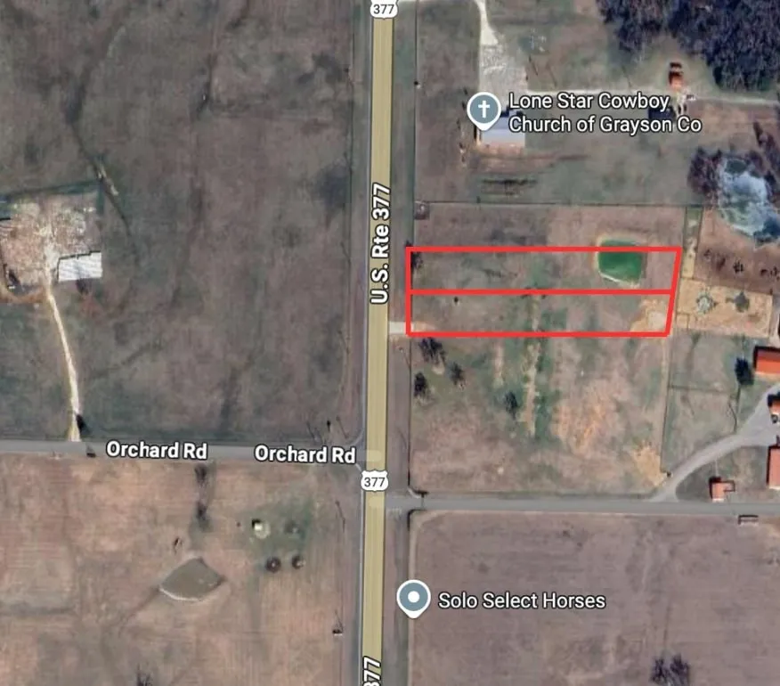 Aerial overview of property's location with property parcel outlined