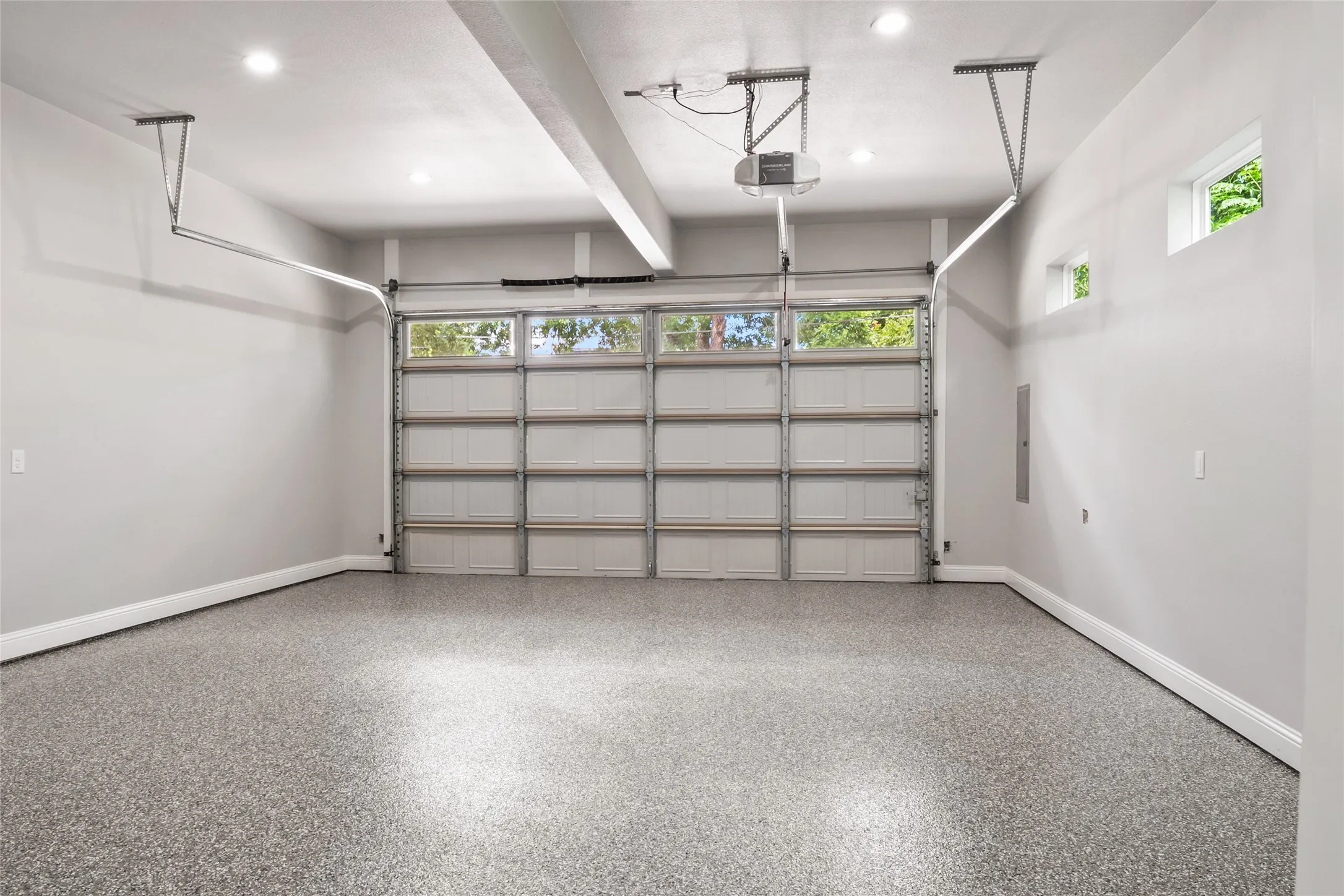 2 Car Garage featuring recessed lighting